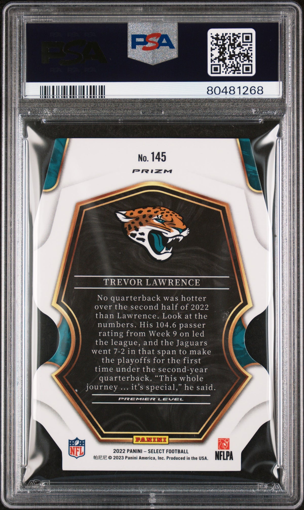 2022 Panini Select Trevor Lawrence Die Cut Green Yellow Prizm 145 PSA 10 Jaguars