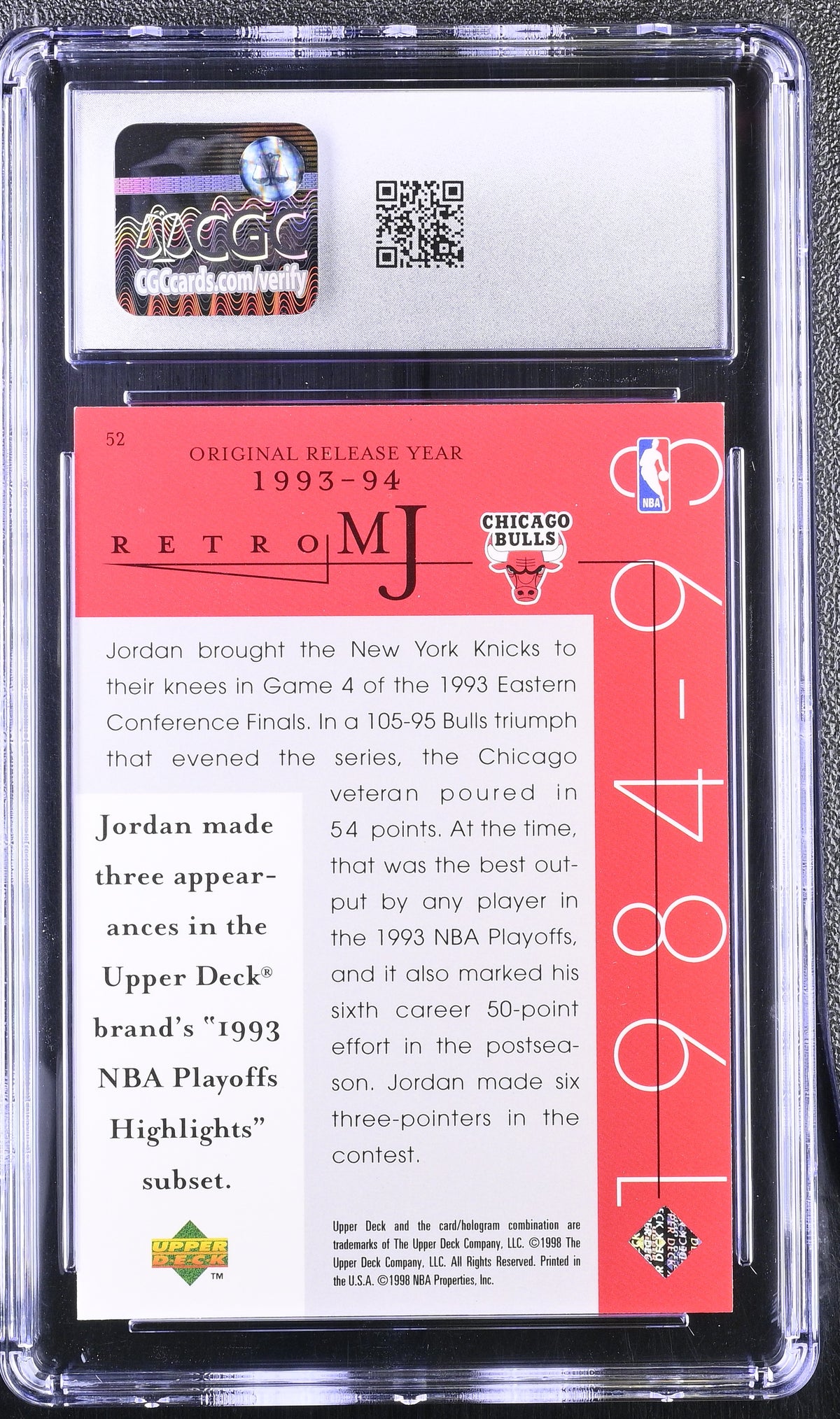 1998 Upper Deck MJ Career Collection Michael Jordan #52 CGC 9.5 Chicago Bulls