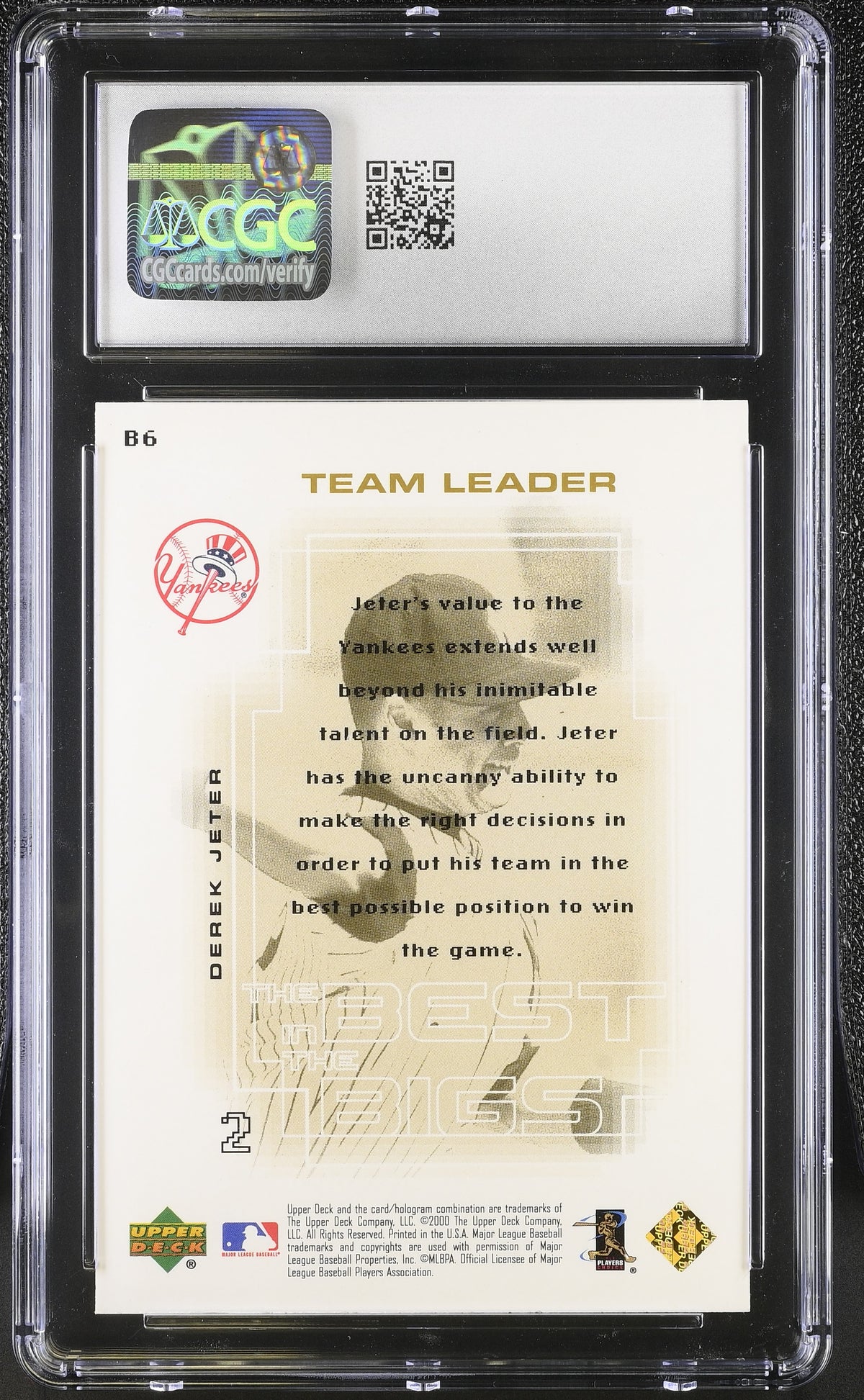 2000 Upper Deck Pros & Prospects Derek Jeter Best in the Bigs #B6 CGC 10 Yankees