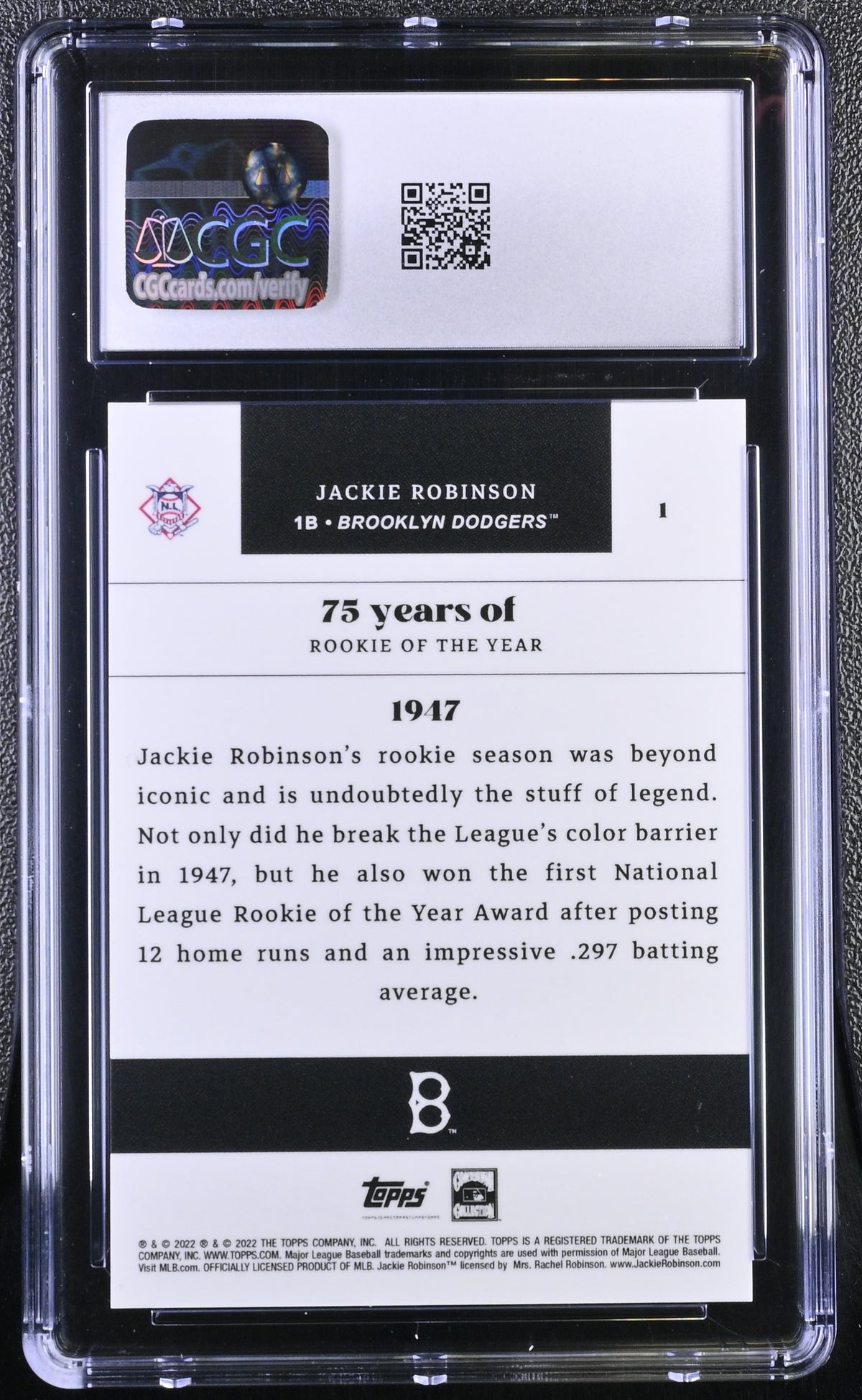 2022 Topps Rookie Of The Year Jackie Robinson 75th Anniversary 1 CGC 9.5 Dodgers