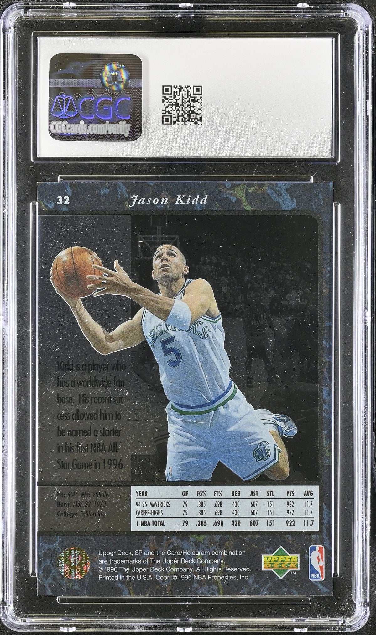 1995-96 SP Jason Kidd Rookie #32 CGC 9 Dallas Mavericks