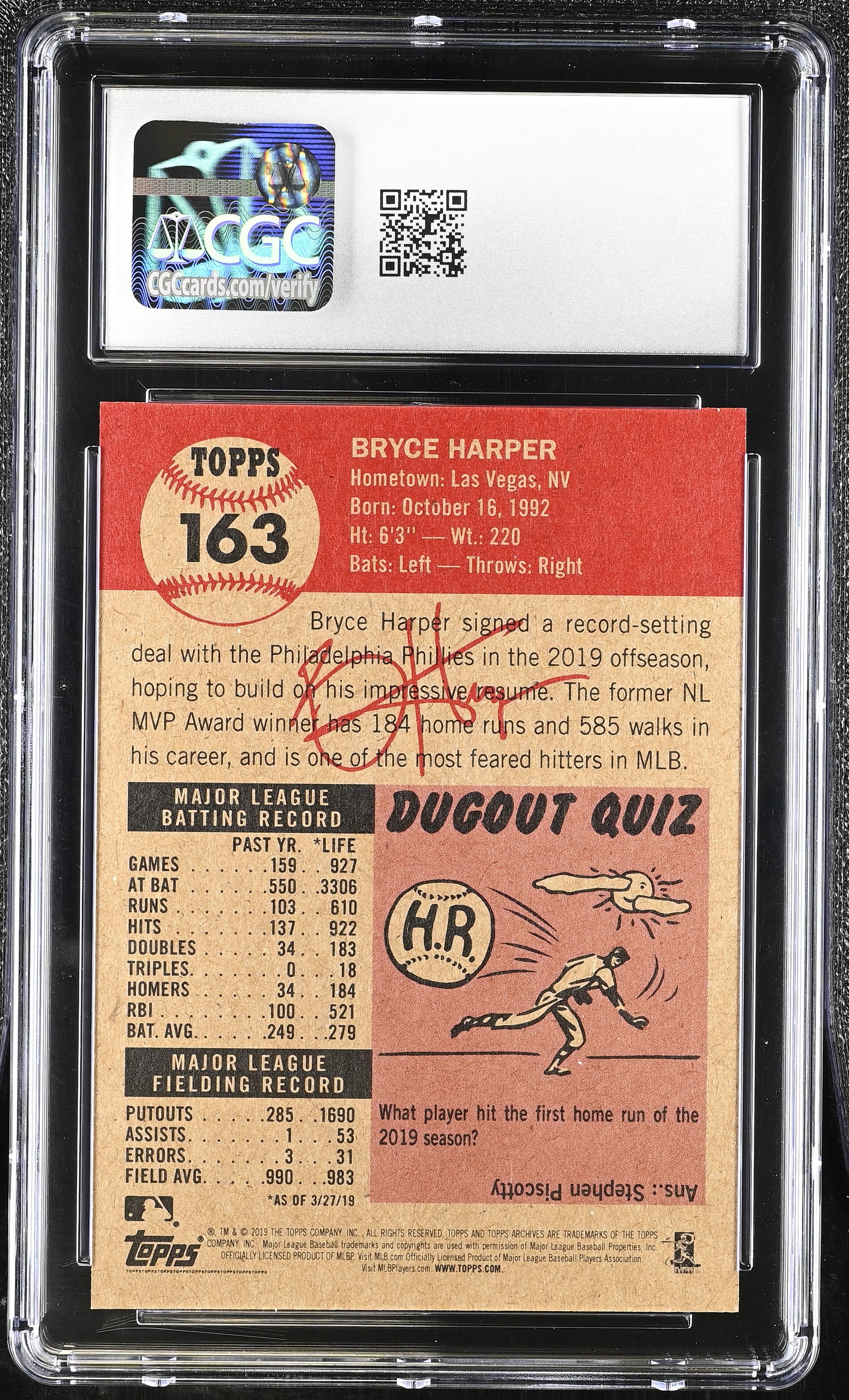 2019 Topps Living Set Bryce Harper #163 CGC 10