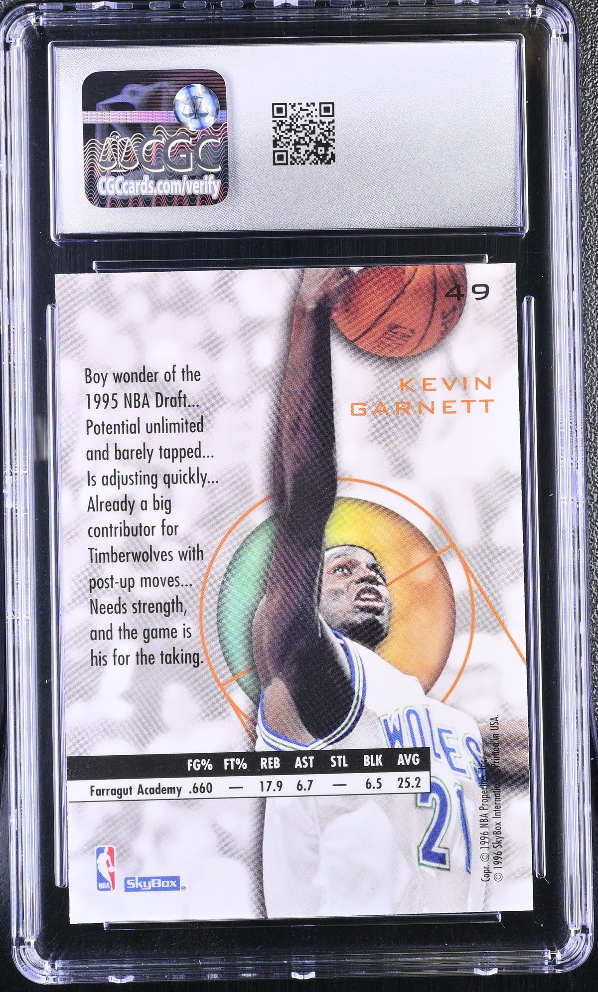 1995-96 Skybox E-XL Kevin Garnett Blue Rookie #49 CGC 9.5 Minnesota Timberwolves