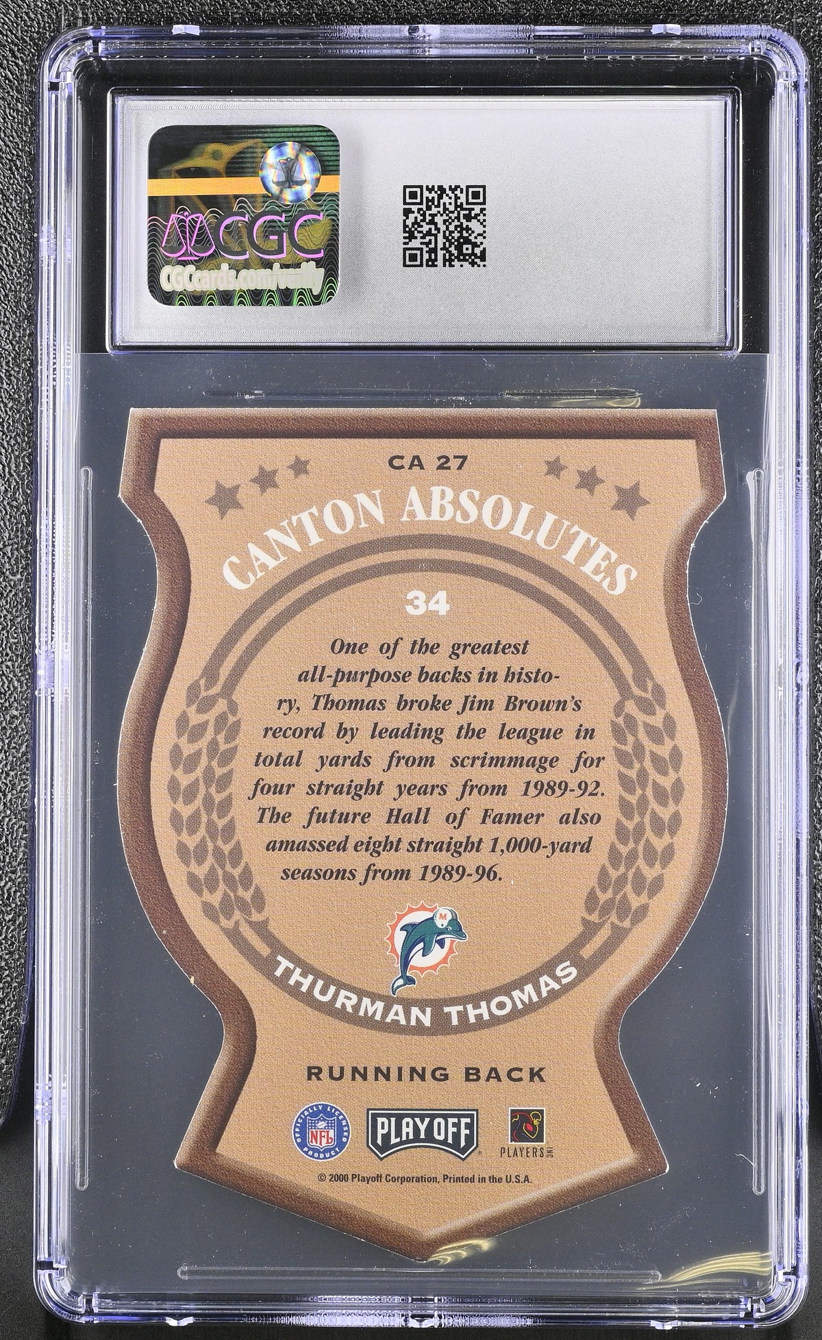 2000 Playoff Absolute Thurman Thomas Canton Absolutes #CA27 CGC 9.5 Dolphins