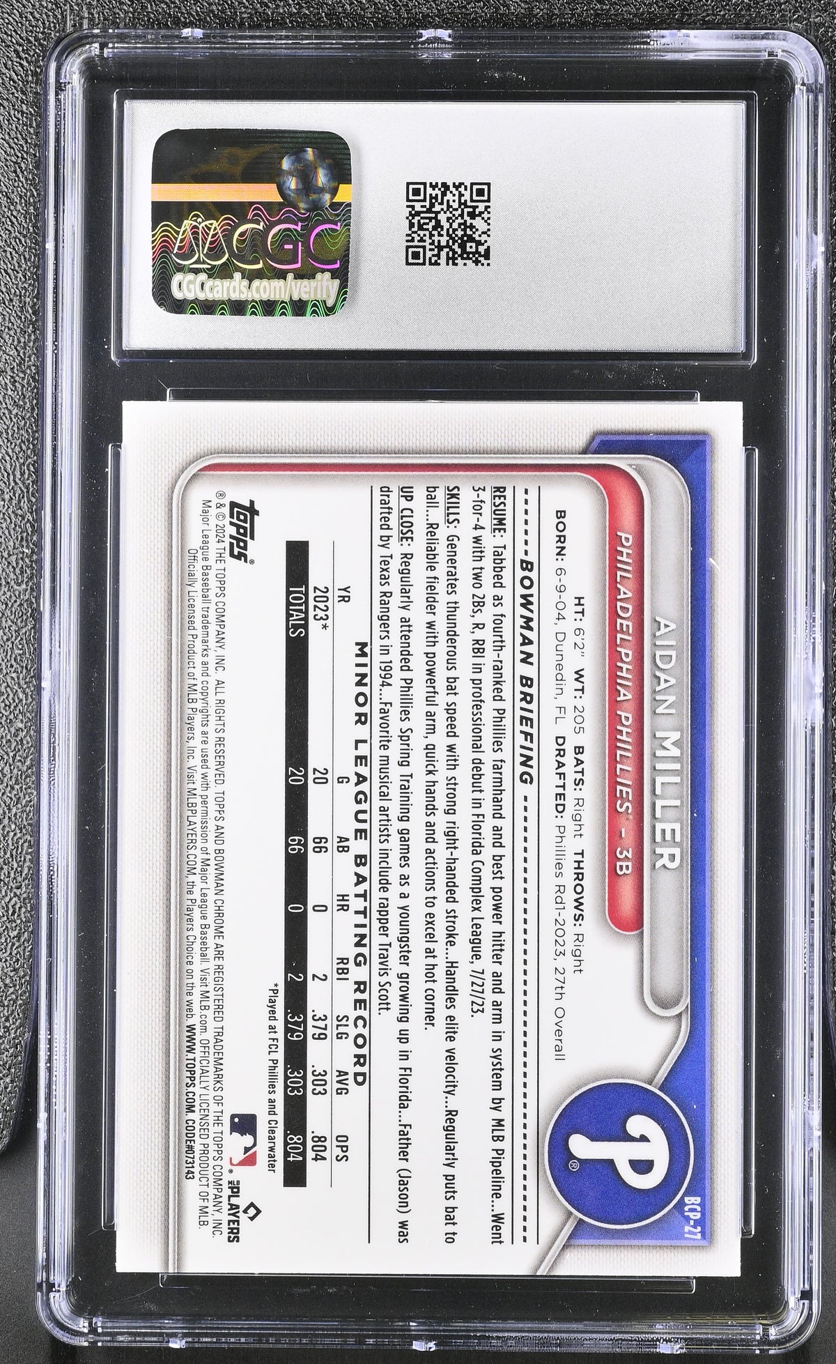 2024 Bowman Aidan Miller Chrome Prospects #BCP-27 CGC 9.5