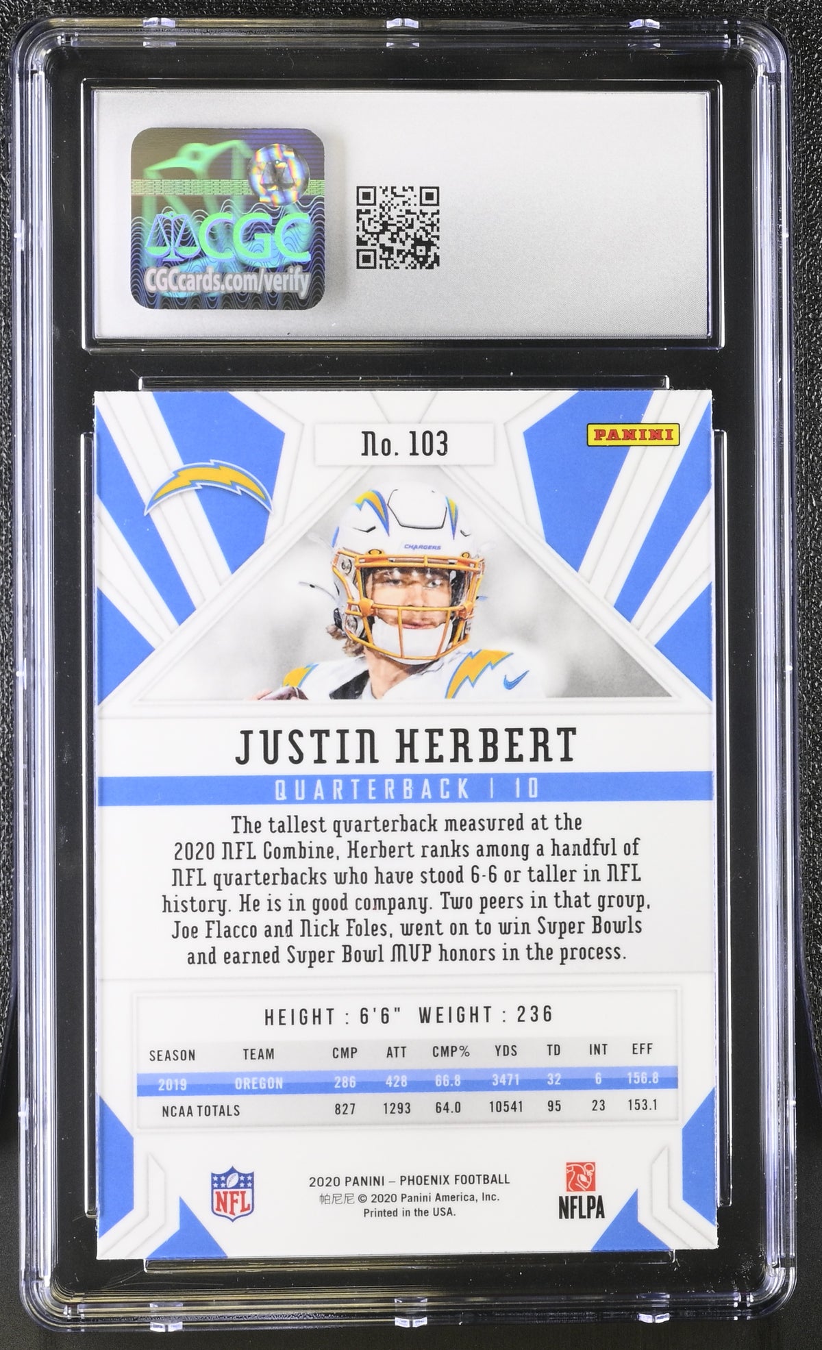 2020 Panini Phoenix Justin Herbert Rookie Fire Burst #103 CGC 9 Chargers