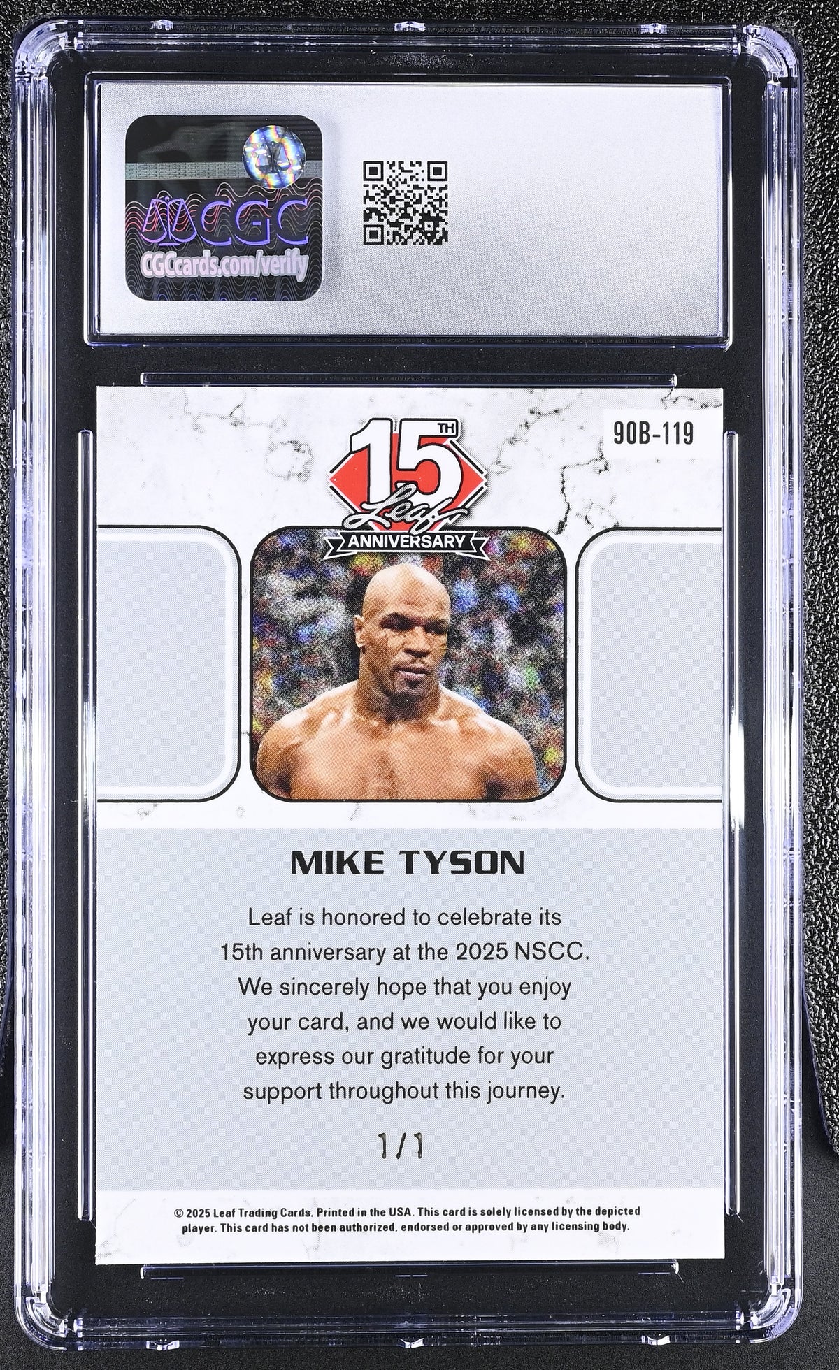 2025 Leaf 15th Anniversary Mike Tyson 1/1 '90 Leaf #90B-119 CGC 9