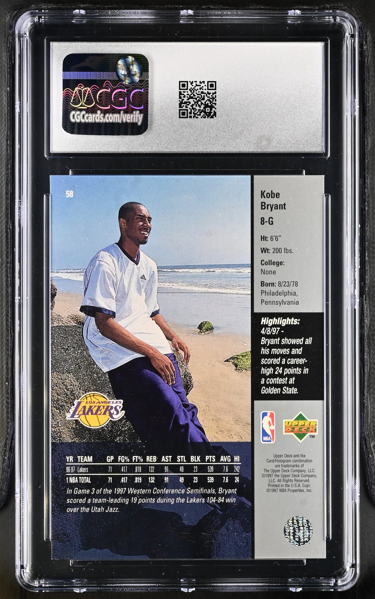 1997-98 Upper Deck Kobe Bryant #58 CGC 9.5 Los Angeles Lakers