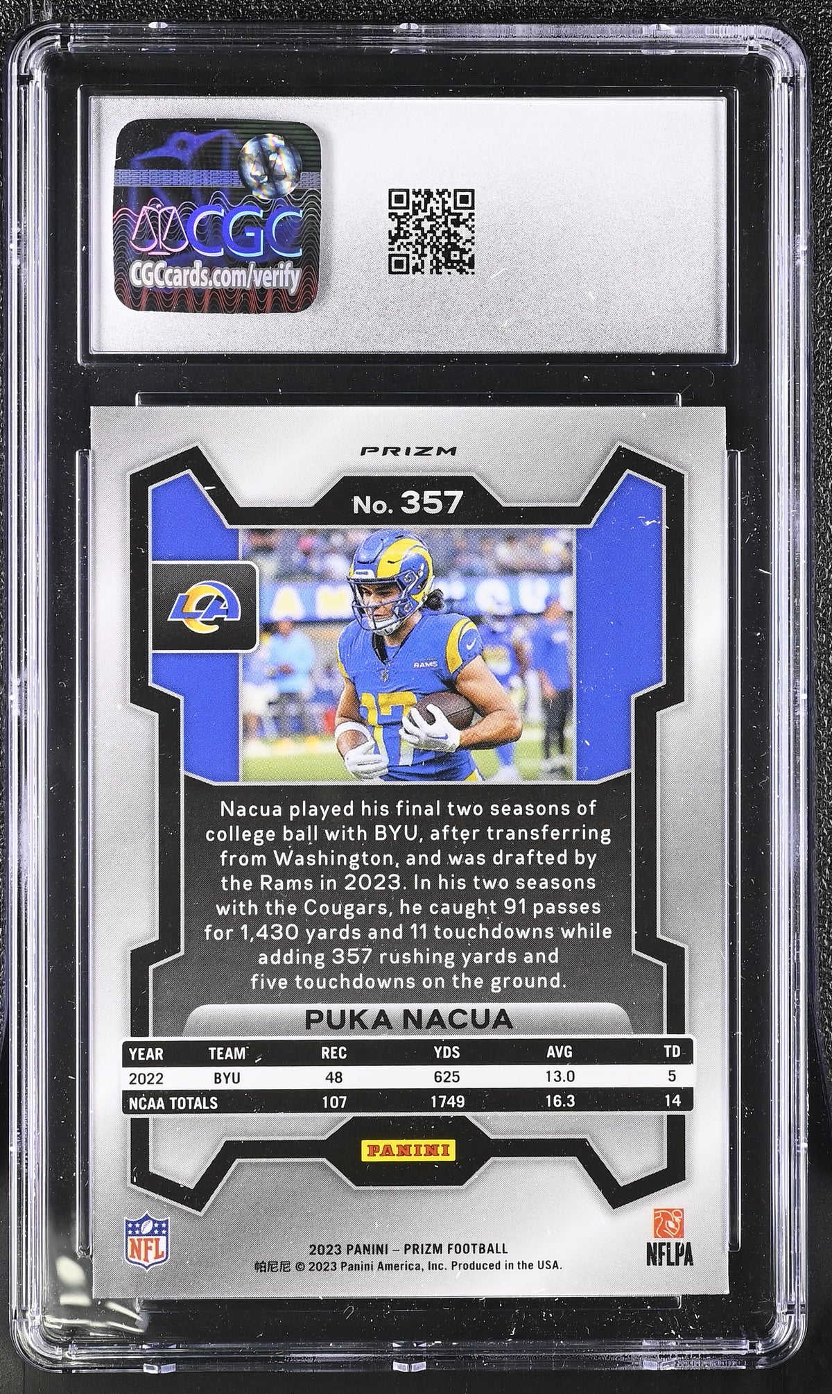 2023 Panini Prizm Puka Nacua Neon Green Pulsar Rookie #357 CGC 9.5 Rams