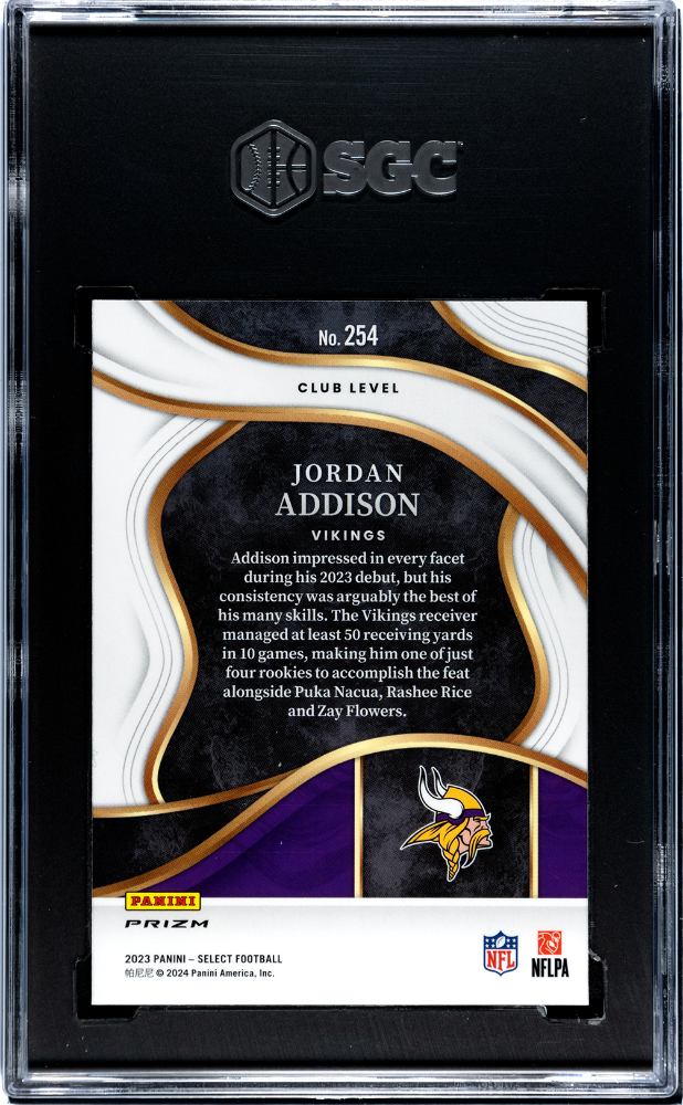 2023 Panini Select Jordan Addison Disco Prizm Rookie #254 SGC 10 Vikings