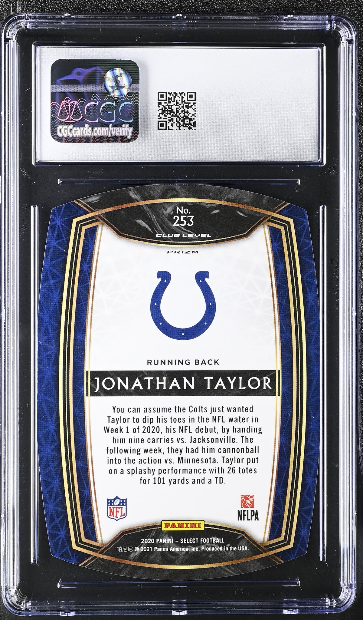 2020 Panini Select Jonathan Taylor Purple Die-Cut Rookie #253 CGC 9.5 Colts