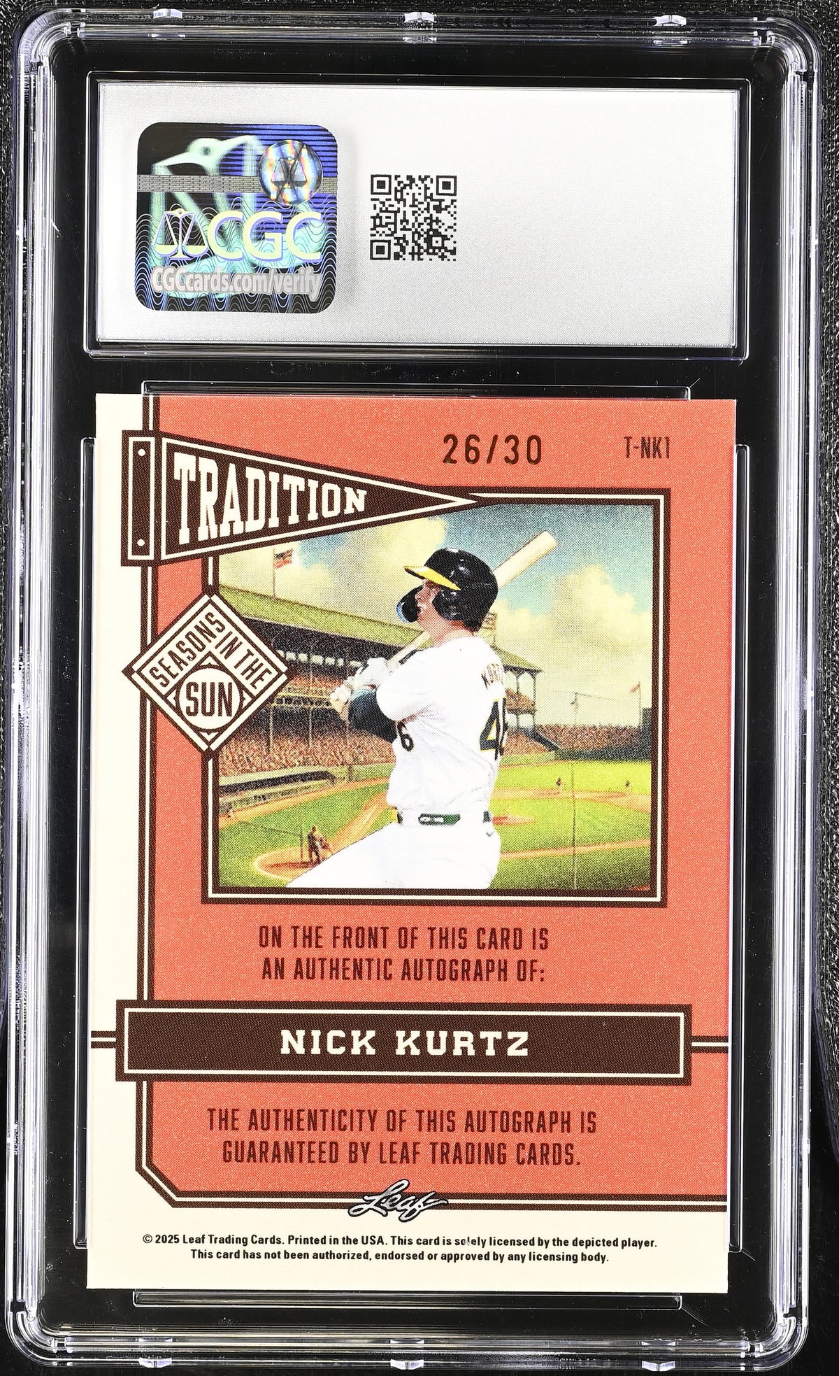 2025 Leaf Seasons In The Sun Nick Kurtz Bronze /30 Rookie Tradition Auto CGC 10