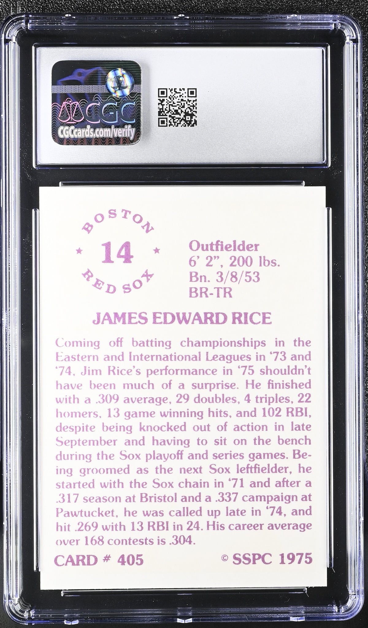 1976 Sspc Jim Rice Rookie #405 CGC 9 Boston Red Sox