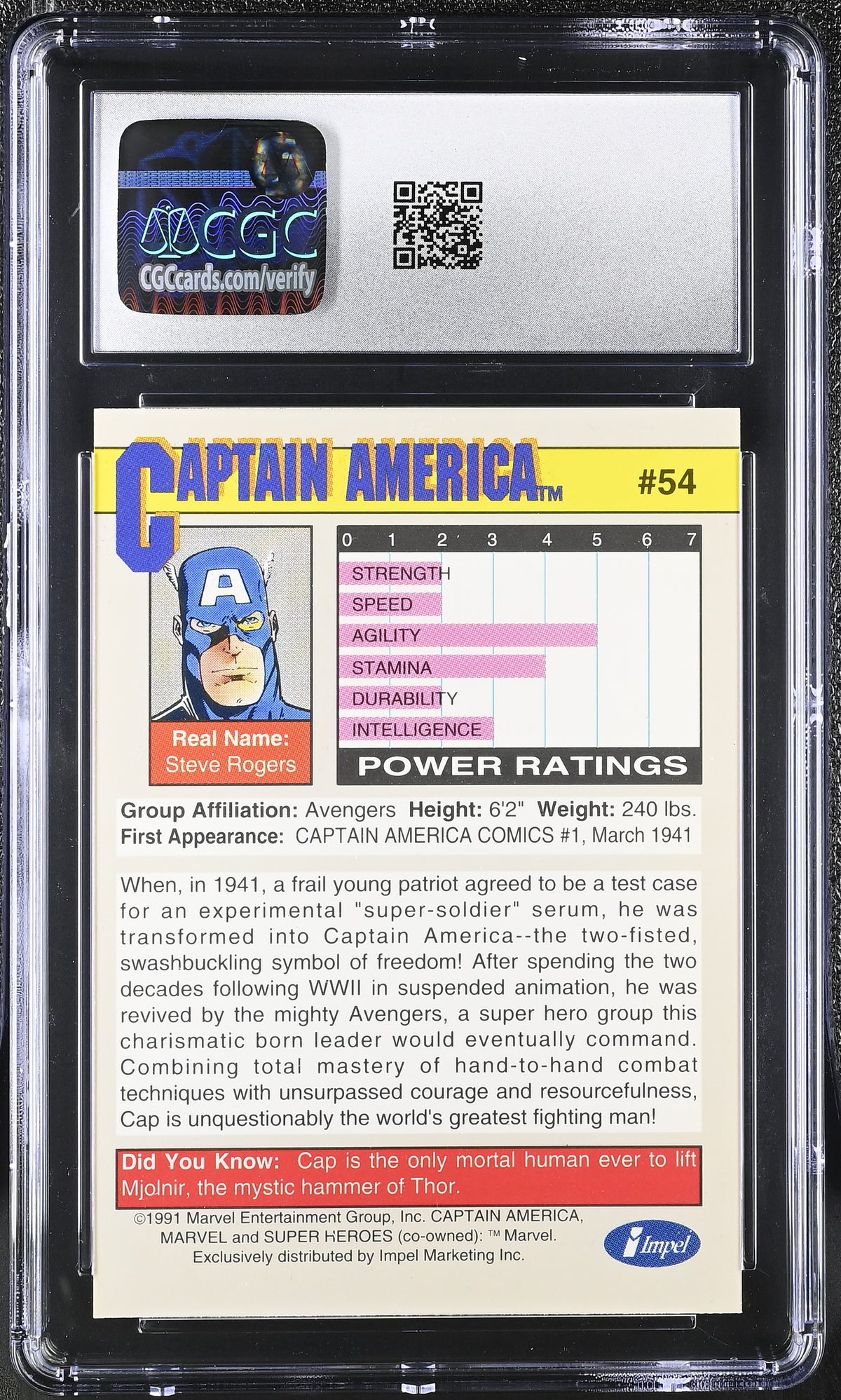 1991 Impel Marvel Universe Series II Captain America #54 CGC 9.5