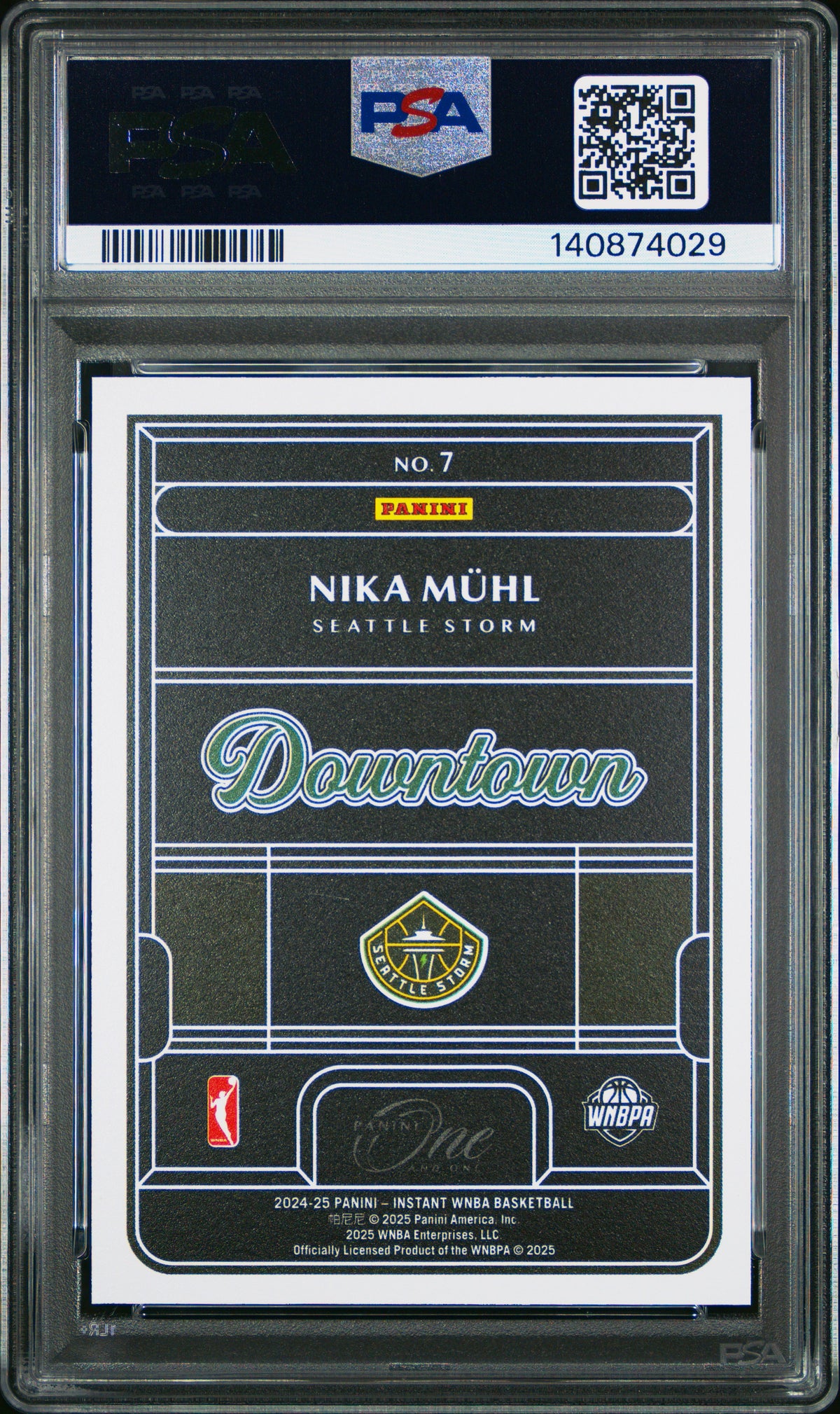 2024 Panini Rookie Royalty WNBA Downtown Nika Muhl Rookie #7 PSA 9 Seattle Storm
