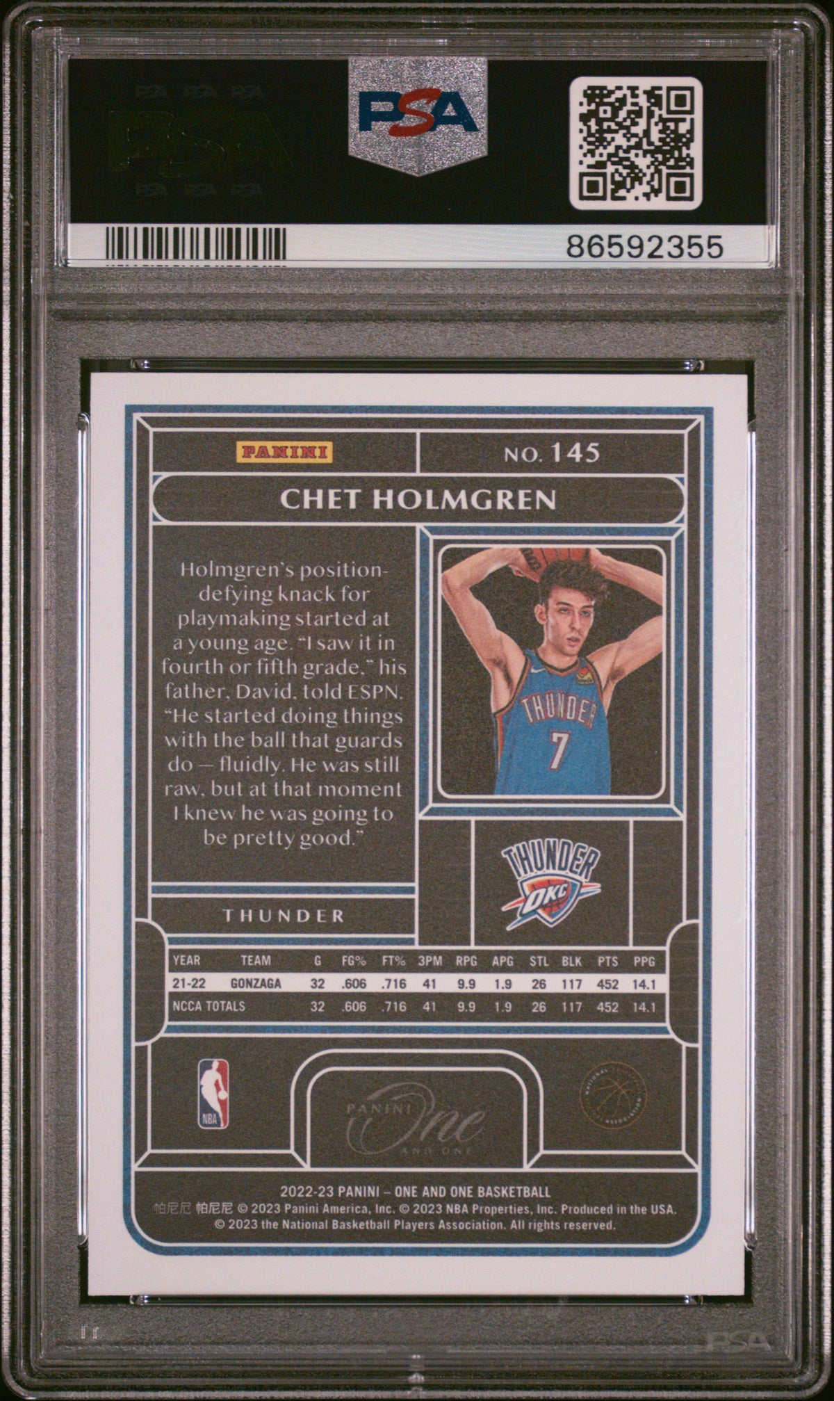 2022 Panini One And One Chet Holmgren Purple /26 #145 PSA 9 Thunder