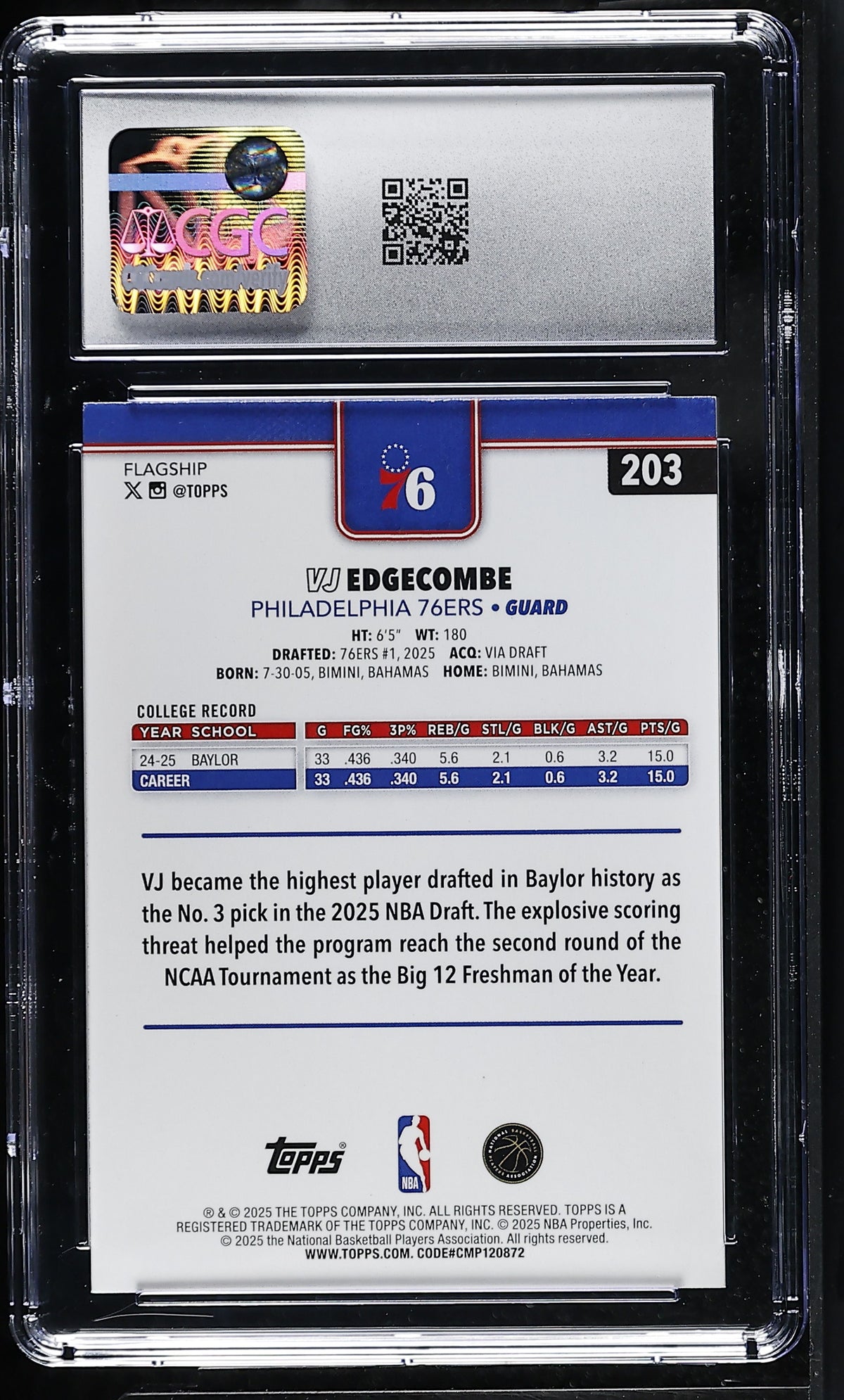 2025-26 Topps VJ Edgecombe #203 CGC 9.5