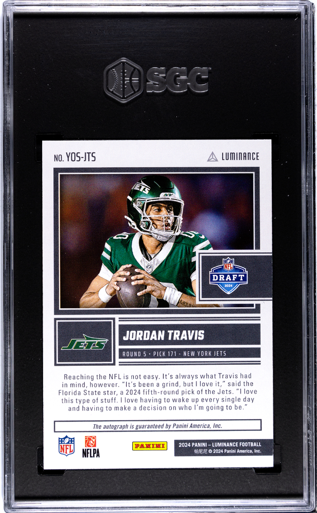 2024 Luminance Jordan Travis Year One Signature Auto Rookie YOS-JTS SGC 9.5 Jets