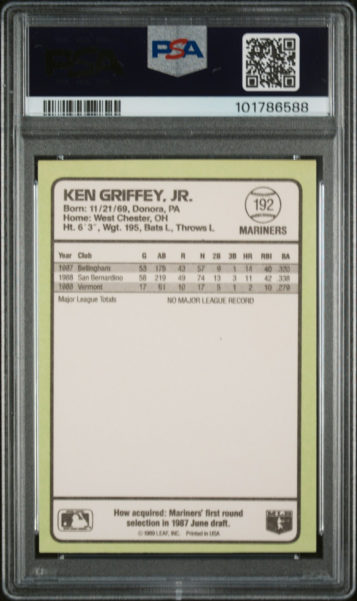 1989 Donruss Baseball's Best Ken Griffey JR. Rookie #192 PSA 9 Seattle Mariners