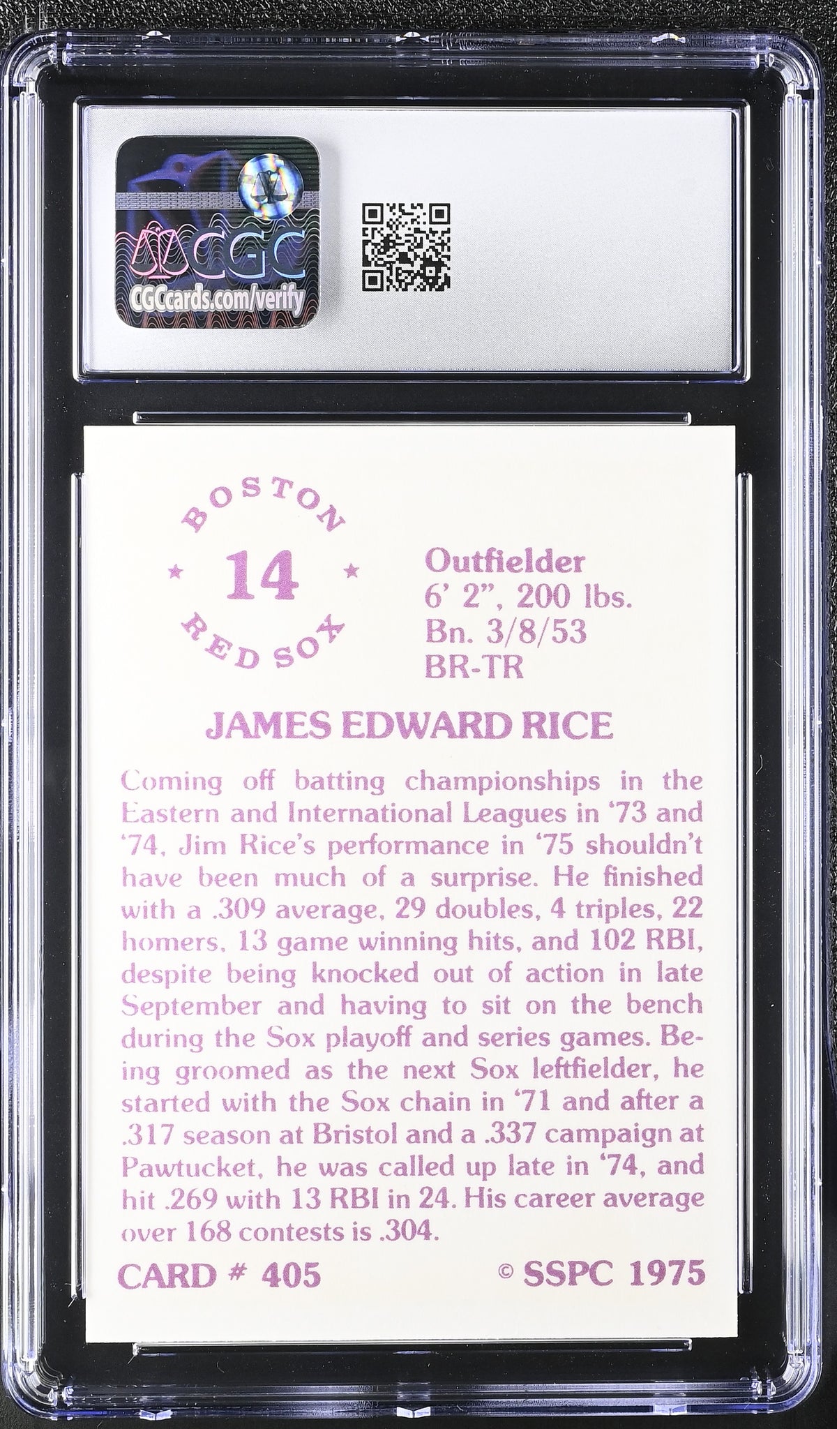 1976 Sspc Jim Rice Rookie #405 CGC 9 Boston Red Sox
