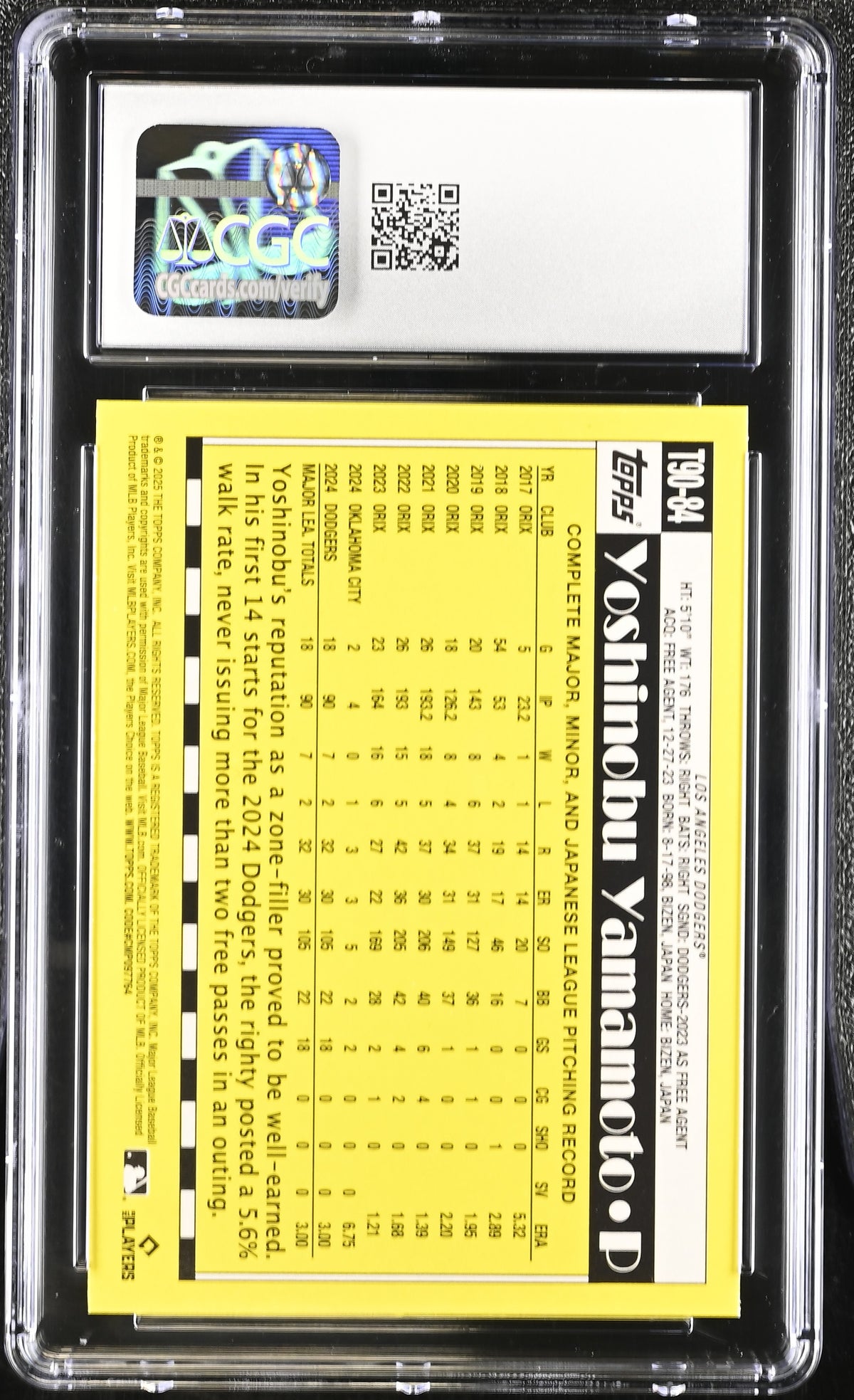 2025 Topps Yoshinobu Yamamoto '90 Topps #T90-84 CGC 10 Los Angeles Dodgers