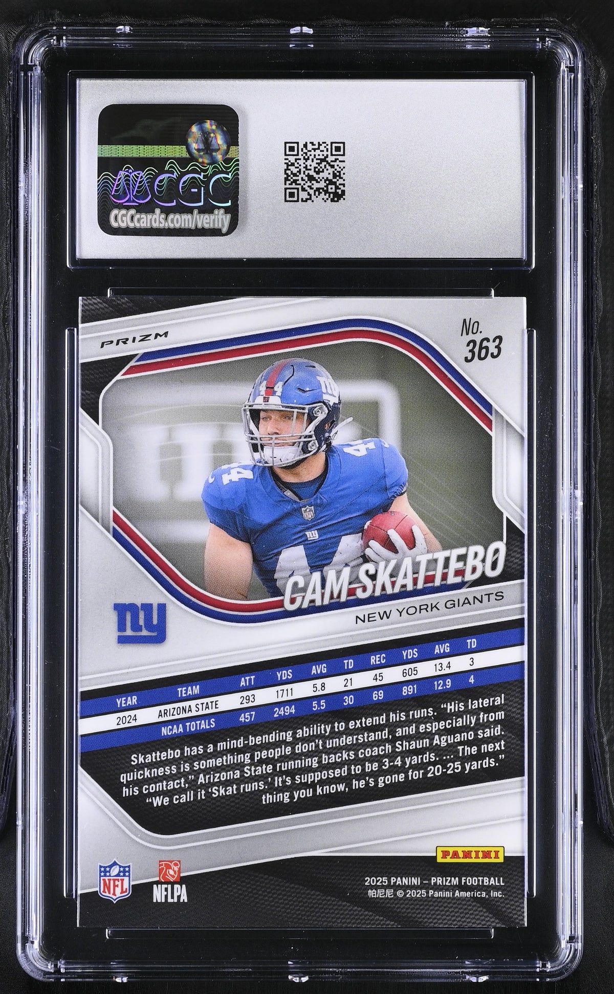 2025 Panini Prizm Cam Skattebo Silver Rookie #363 CGC 9.5 New York Giants