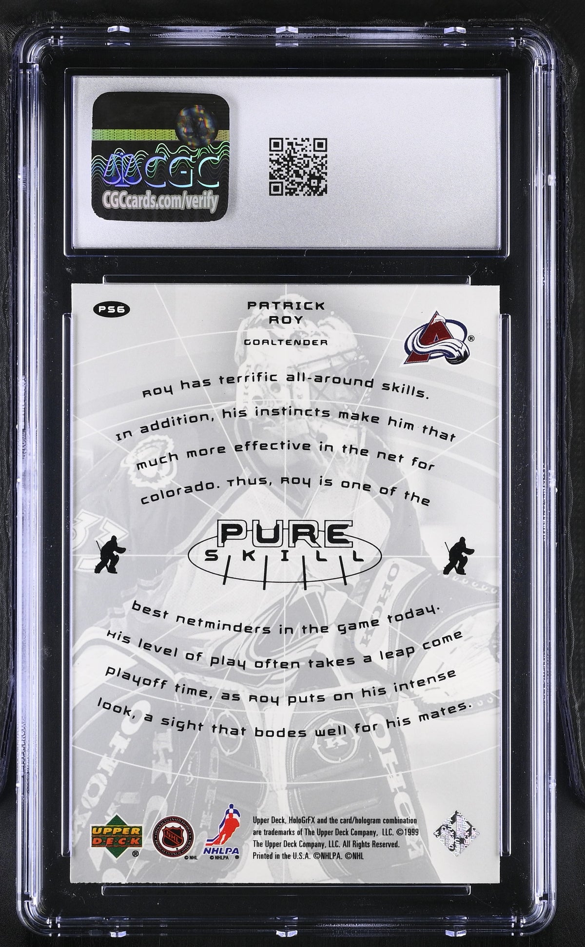1999-00 Upper Deck Hologrfx Patrick Roy Pure Skill #PS6 CGC 10 Avalanche