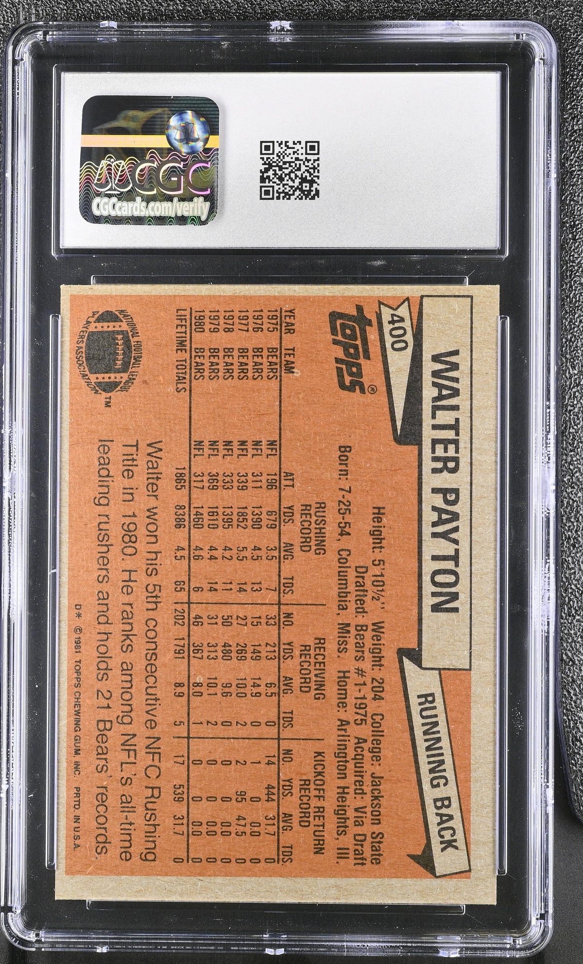 1981 Topps Walter Payton All Pro #400 CGC 8 Chicago Bears