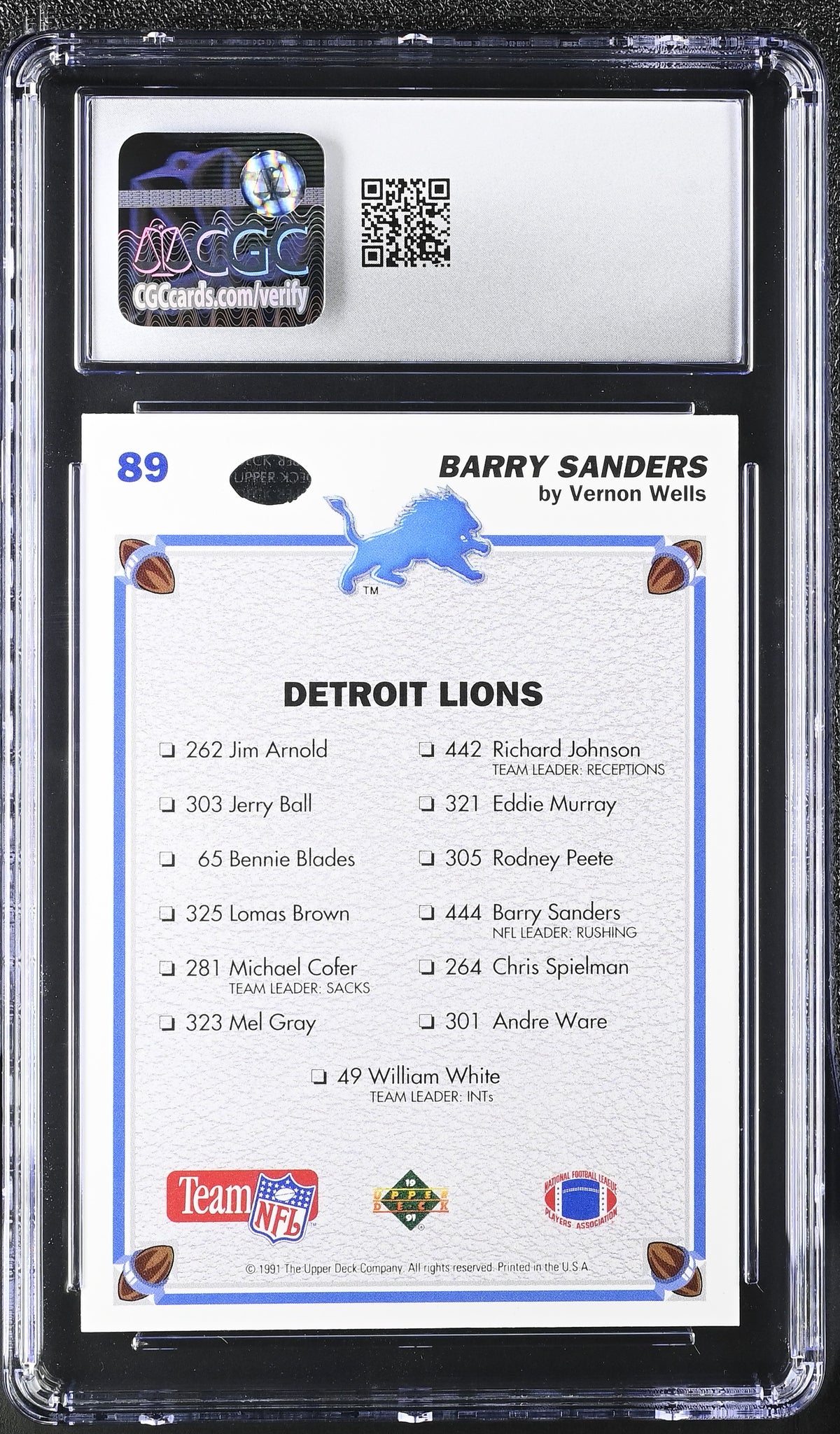 1991 Upper Deck Barry Sanders #89 CGC 9.5 Detroit Lions