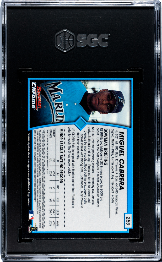 2001 Bowman Chrome Miguel Cabrera Denny Bautista Pictured #259 SGC 8