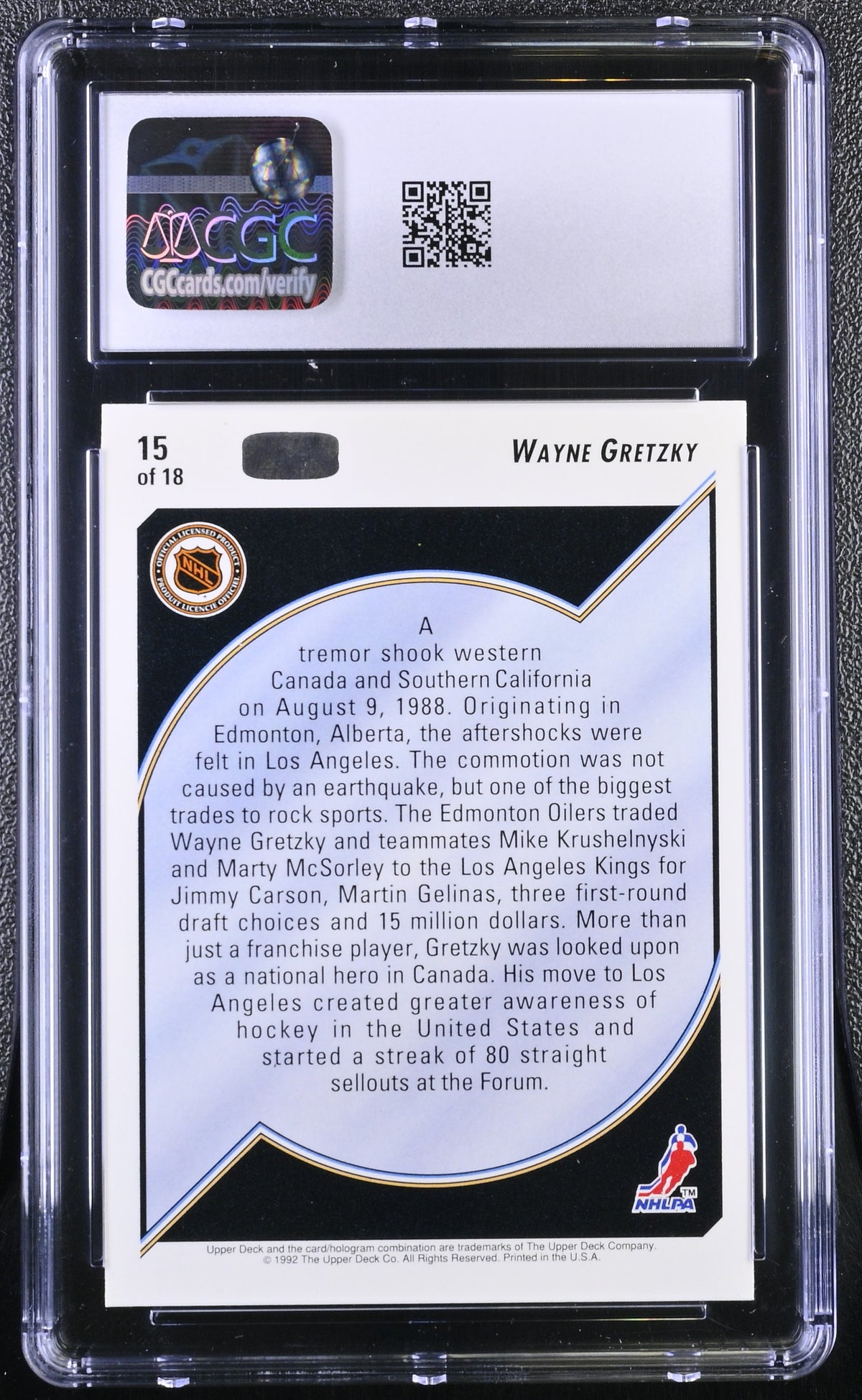 1992-93 Upper Deck Wayne Gretzky Wayne Gretzky Heroes #15 CGC 9.5 Oilers