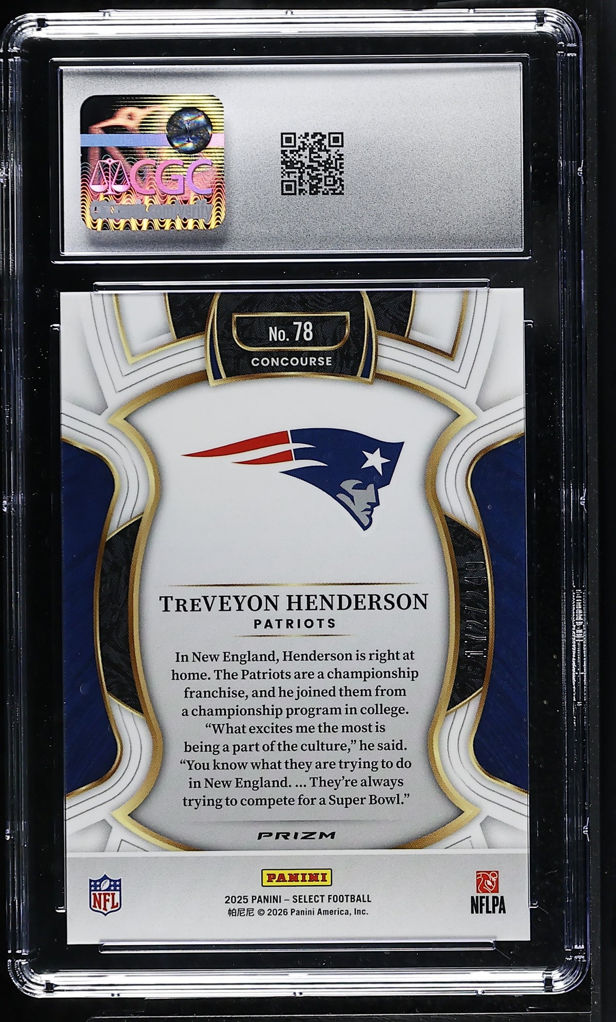 2025 Panini Select TreVeyon Henderson Blue /249 Rookie #78 CGC 10 Patriots