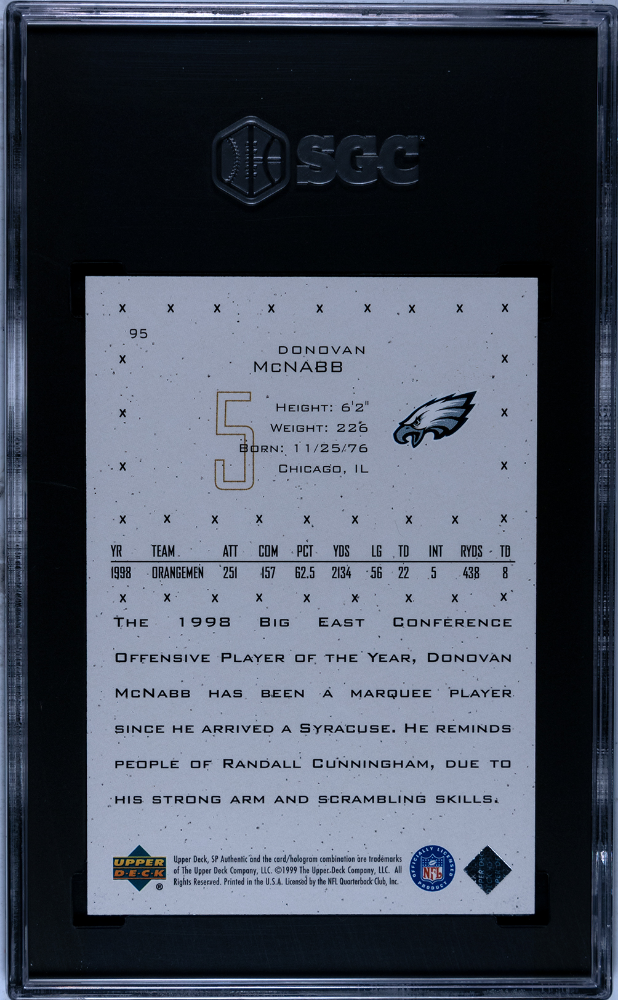 1999 Upper Deck SP Authentic Donovan Mcnabb /1999 Rookie #95 SGC 9 Eagles