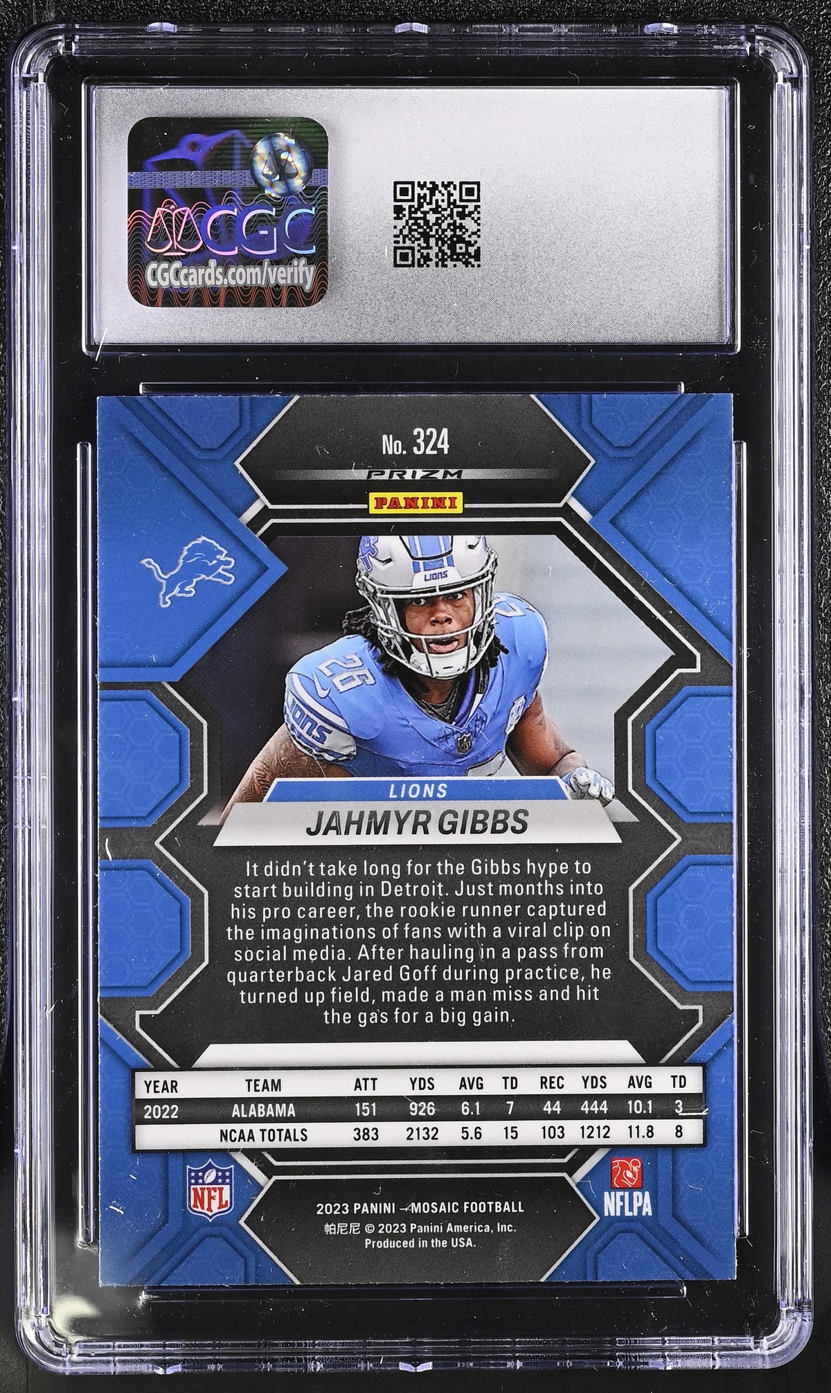 2023 Panini Mosaic Jahmyr Gibbs Reactive Yellow Rookie #324 CGC 9 Detroit Lions