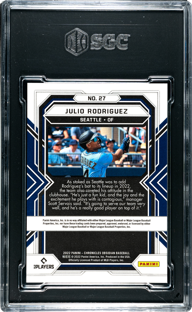 2022 Panini Chronicles Julio Rodriguez Obsidian Rookie #27 SGC 9 Mariners