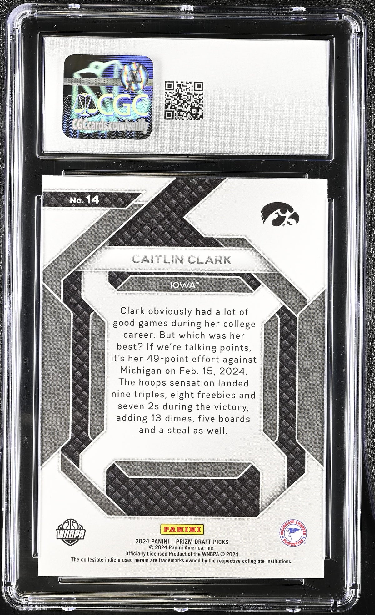 2024 Panini Prizm Draft Picks Caitlin Clark Rookie New Recruits #14 CGC 10 Iowa