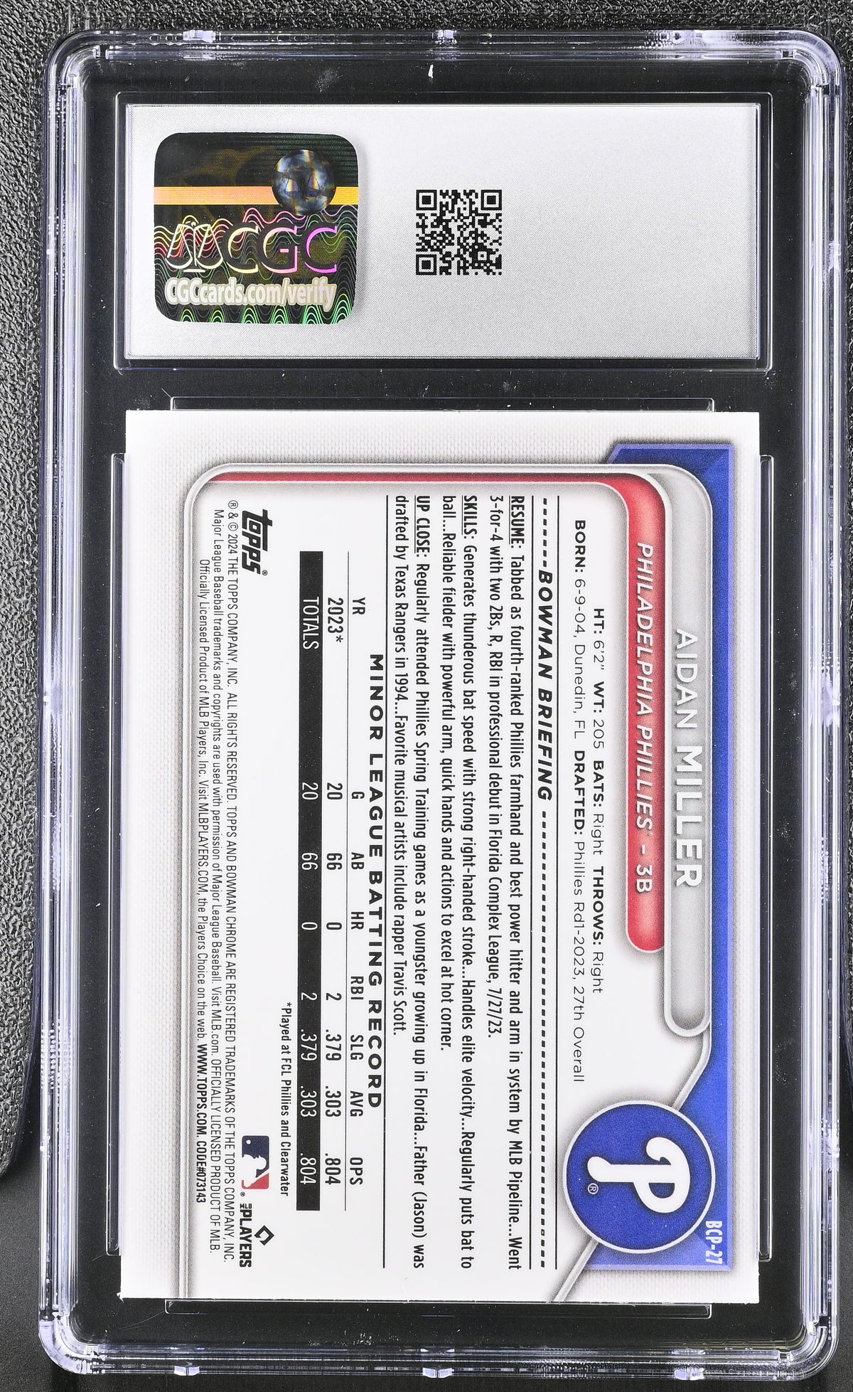 2024 Bowman Aidan Miller Chrome Prospects #BCP-27 CGC 9.5