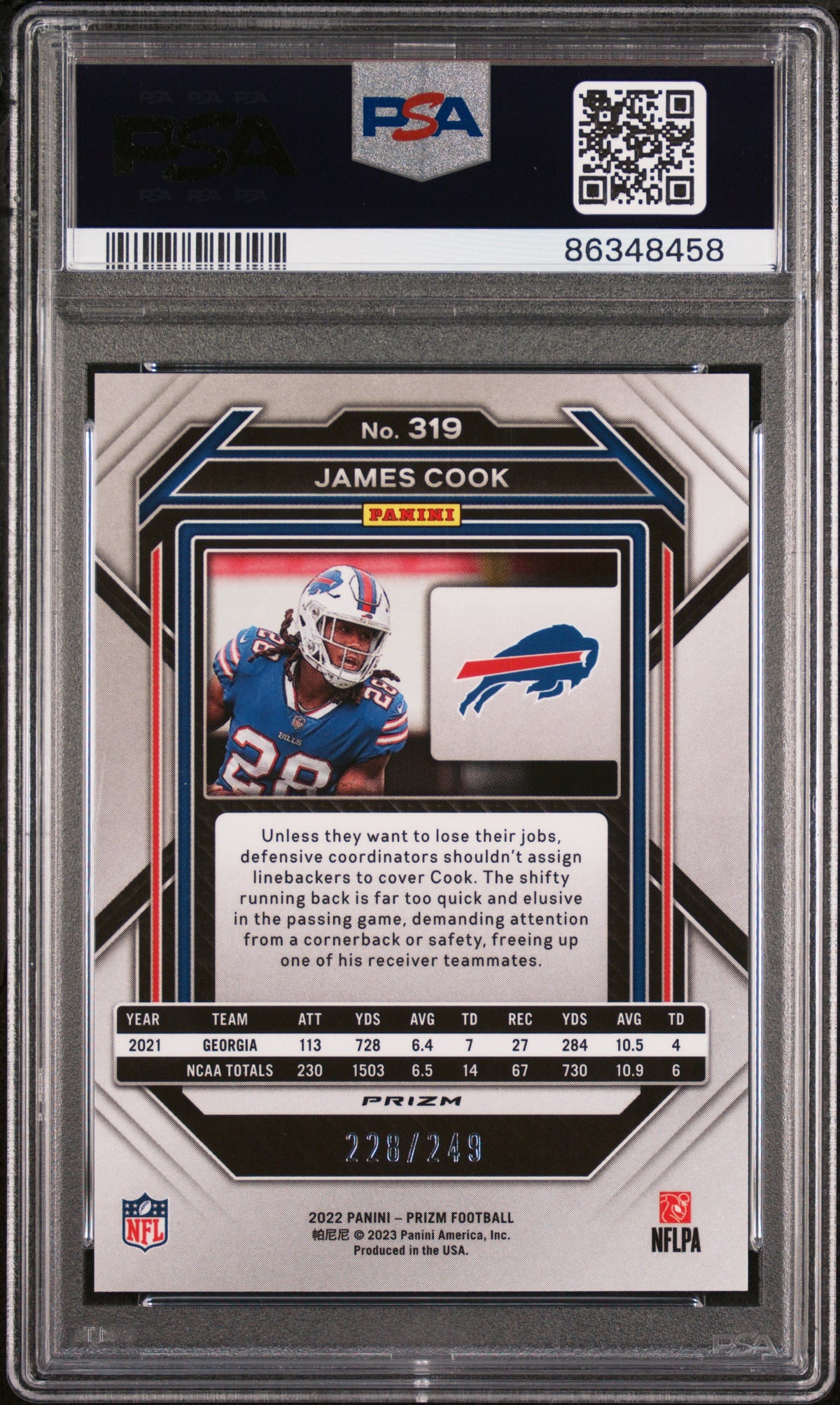 2022 Panini Prizm James Cook Orange /249 Rookie #319 PSA 9 Buffalo Bills