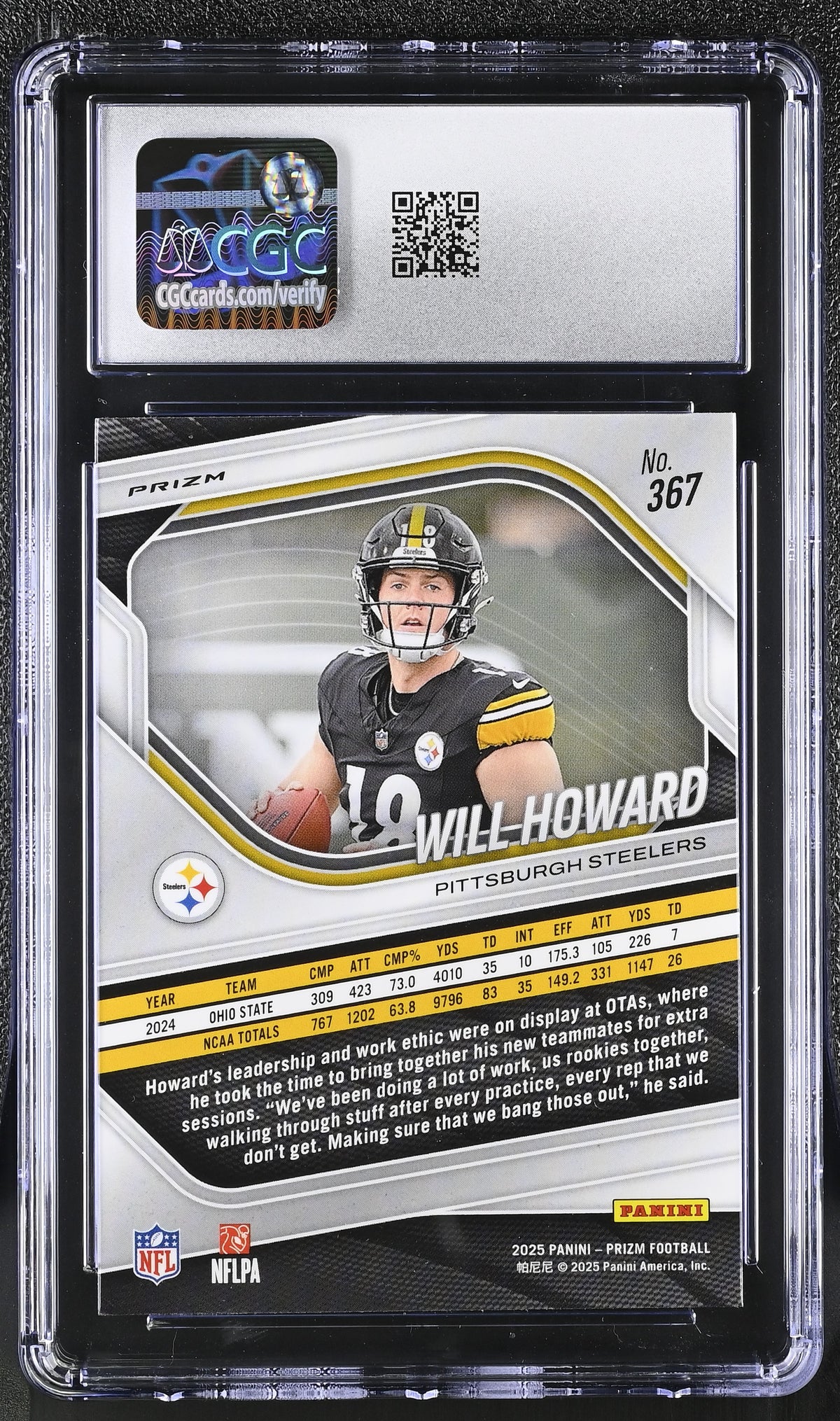 2025 Panini Prizm Will Howard White Disco Rookie #367 CGC 10 Pittsburgh Steelers