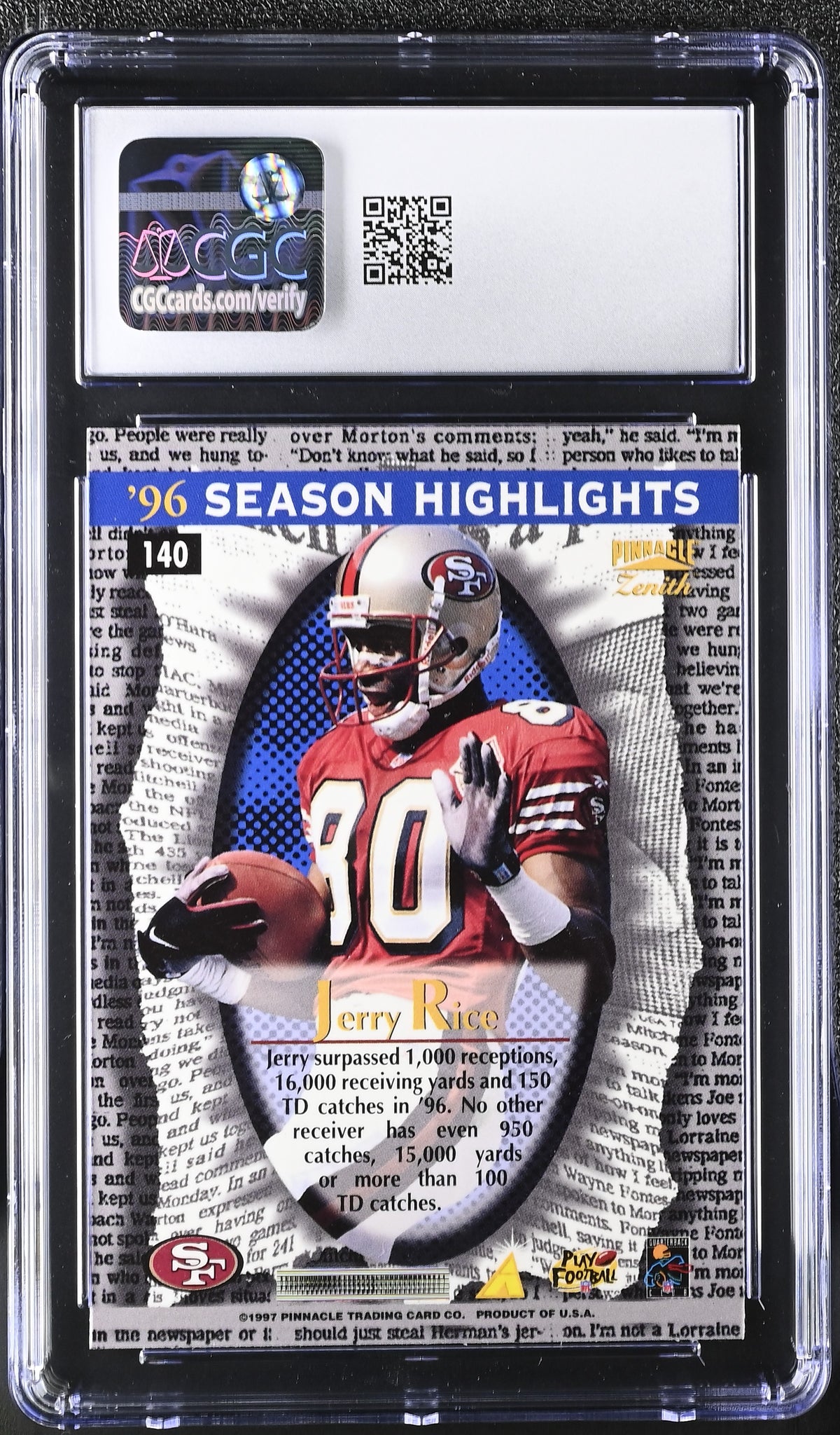 1997 Zenith Jerry Rice SH #140 CGC 9.5 San Francisco 49ers
