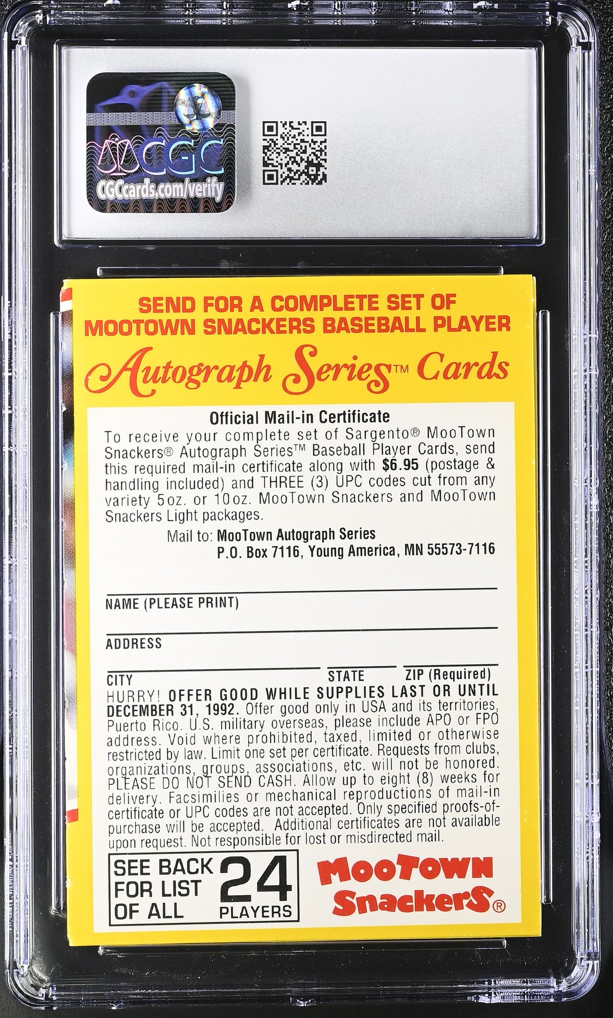 1992 Mootown Snackers Autograph Series Ken Griffey Jr. Panels CGC 6 Mariners