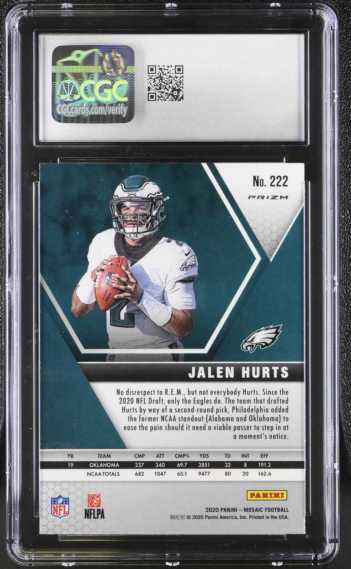 2020 Panini Mosaic Jalen Hurts Silver Rookie #222 CGC 10 Philadelphia Eagles
