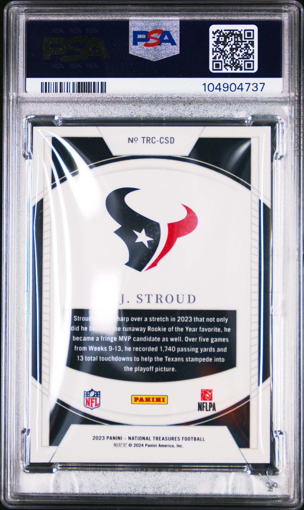2023 Panini National Treasures Rookies CJ Stroud Holo Silver /25 PSA 10 Texans