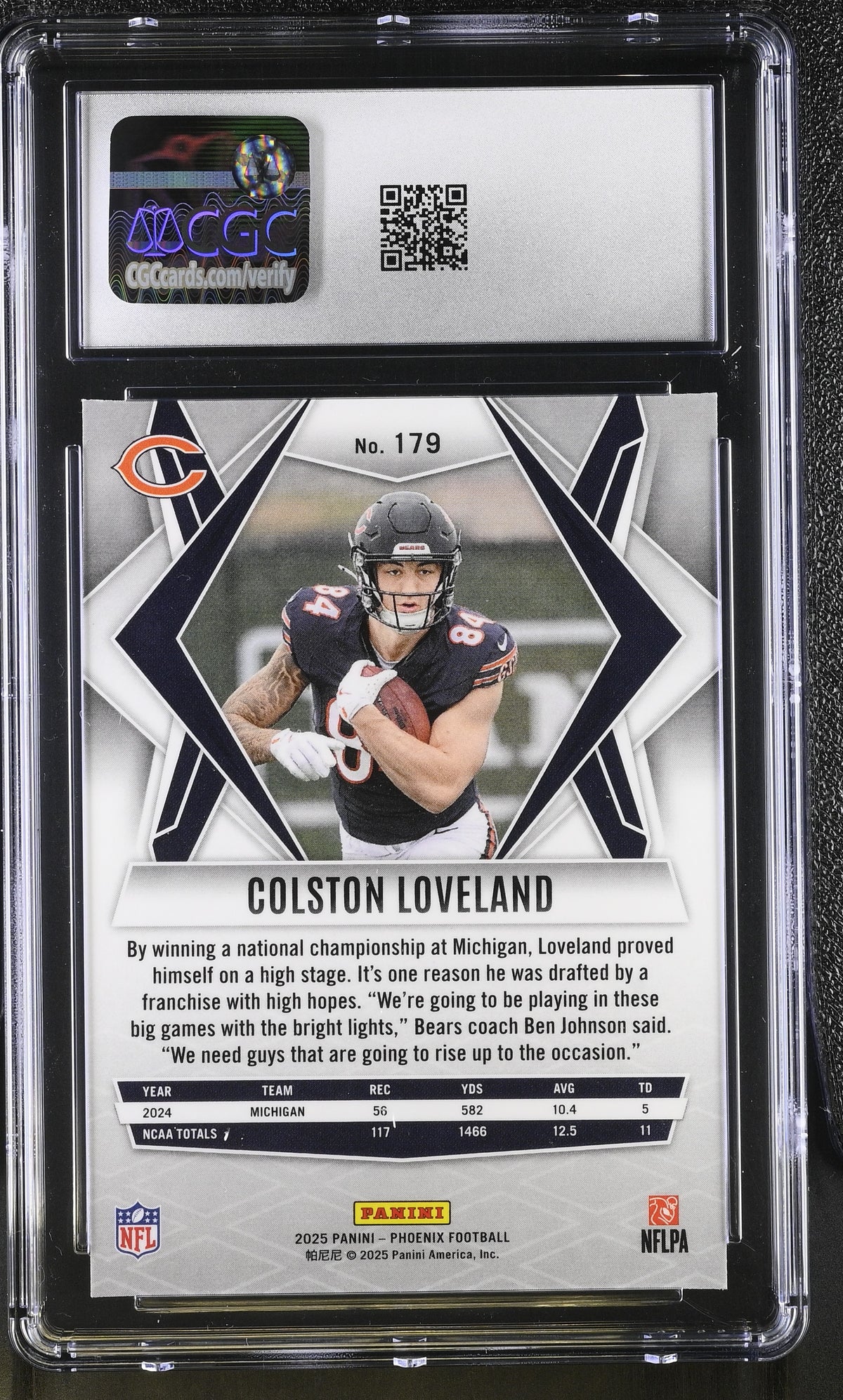 2025 Panini Phoenix Colston Loveland Silver Pyramids Rookie #179 CGC 9.5 Bears