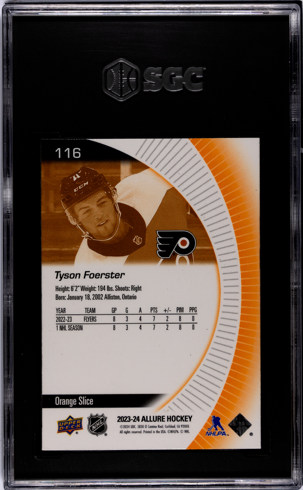2023-24 Upper Deck Allure Tyson Foerster Orange Slice Rookie #116 SGC 8.5 Flyers
