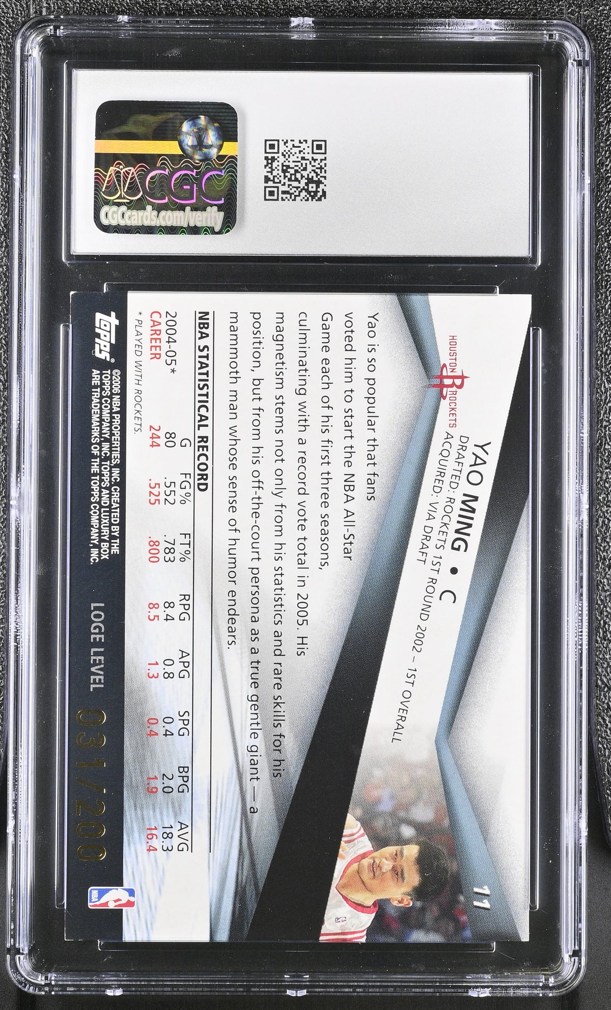 2005-06 Topps Luxury Box Yao Ming Loge Level #11 CGC 7.5 Houston Rockets