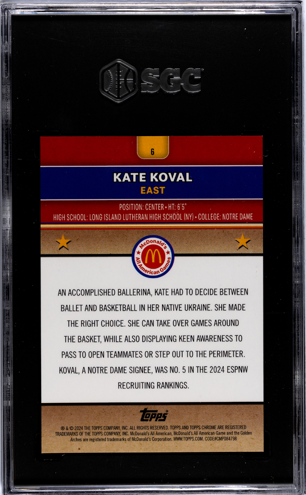 2024 Topps Chrome Mcdonald's Kate Koval Tie Dye /25 Rookie #6 SGC 9 Notre Dame