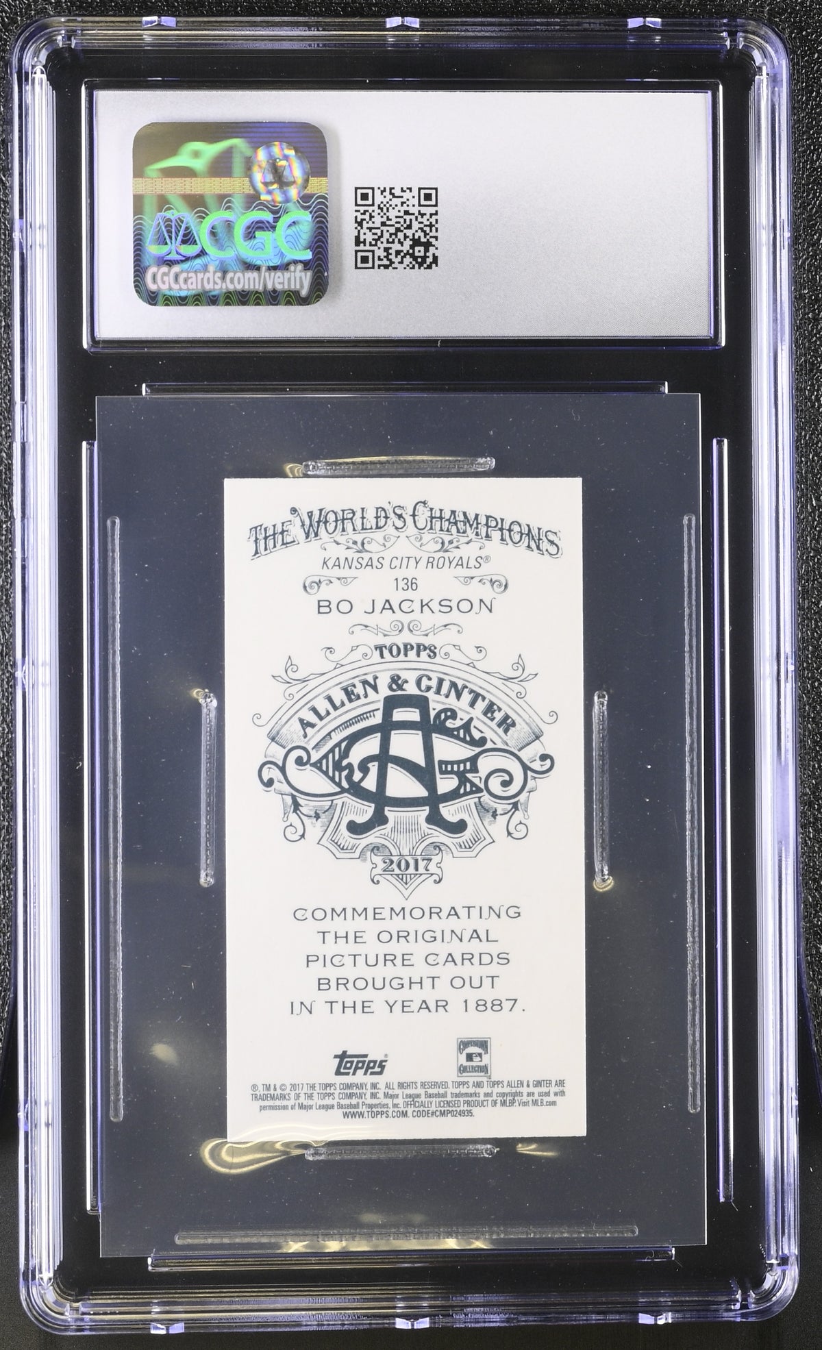 2017 Topps Allen & Ginter Bo Jackson Mini #136 CGC 9 Kansas City Royals