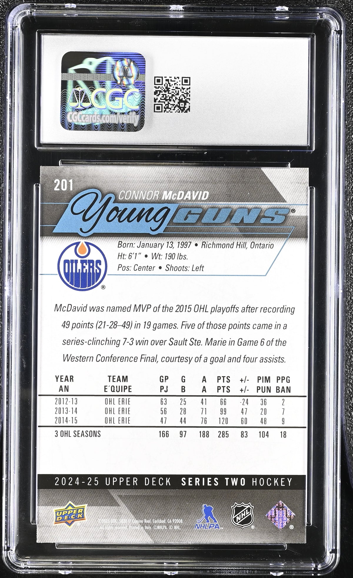 2024-25 Upper Deck Connor McDavid Young Guns Renewed #201 CGC 10 Edmonton Oilers