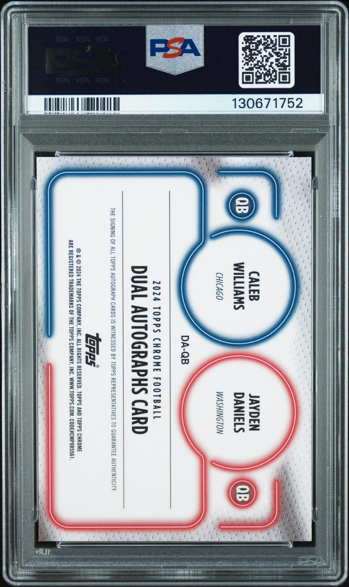 2024 Topps Chrome Dual Auto Caleb Williams Jayden Daniels Rookie #DAQB PSA 8